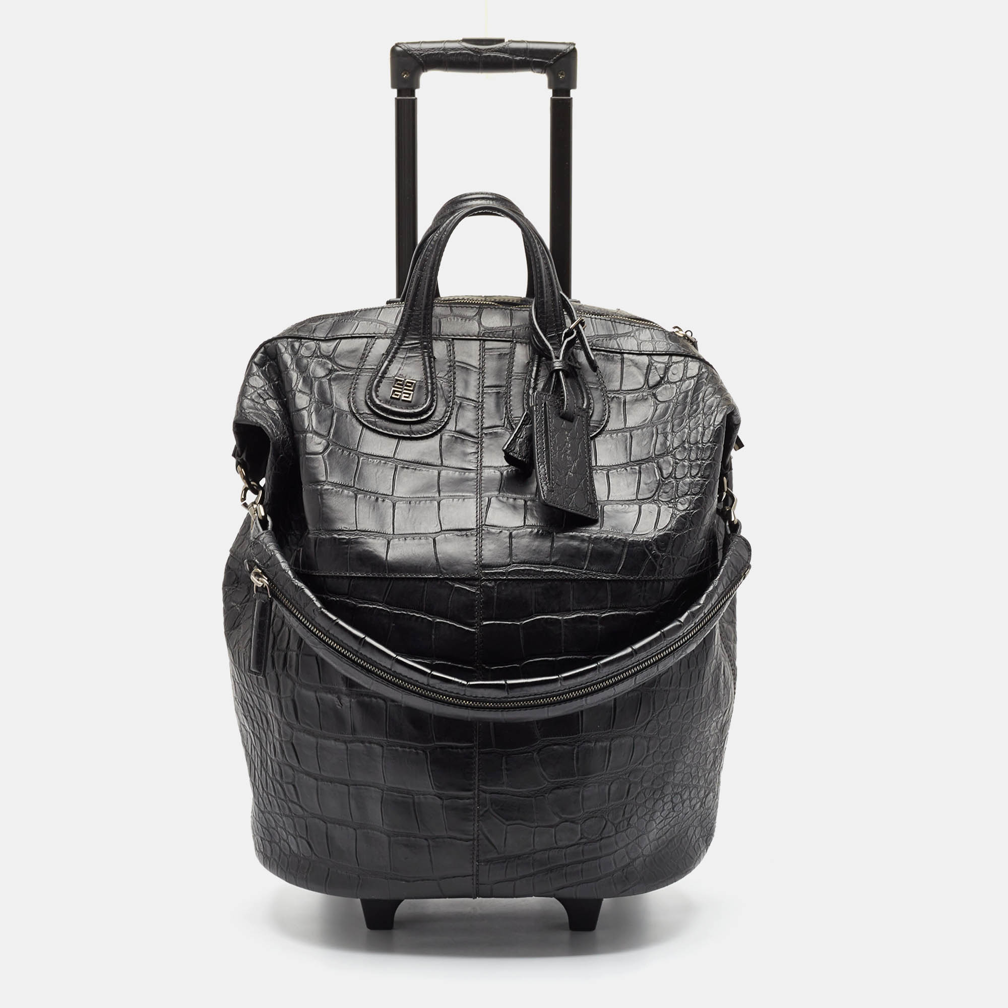 Suitcases  The Luxury Closet Givenchy Black Croc Embossed Leather Nightingale Trolley Luggage