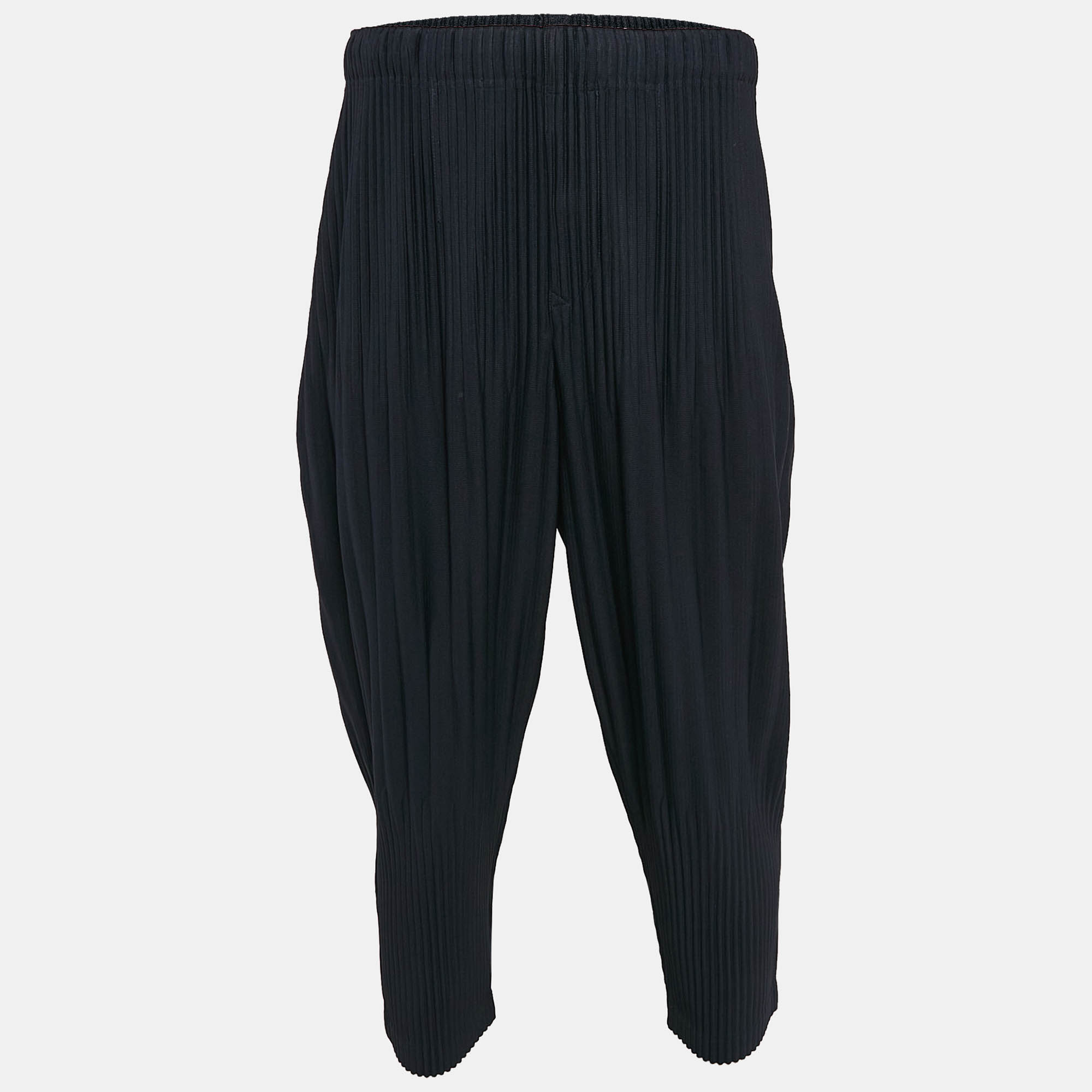 Issey Miyake Homme Plisse Navy Blue Knit Pleated Trousers S