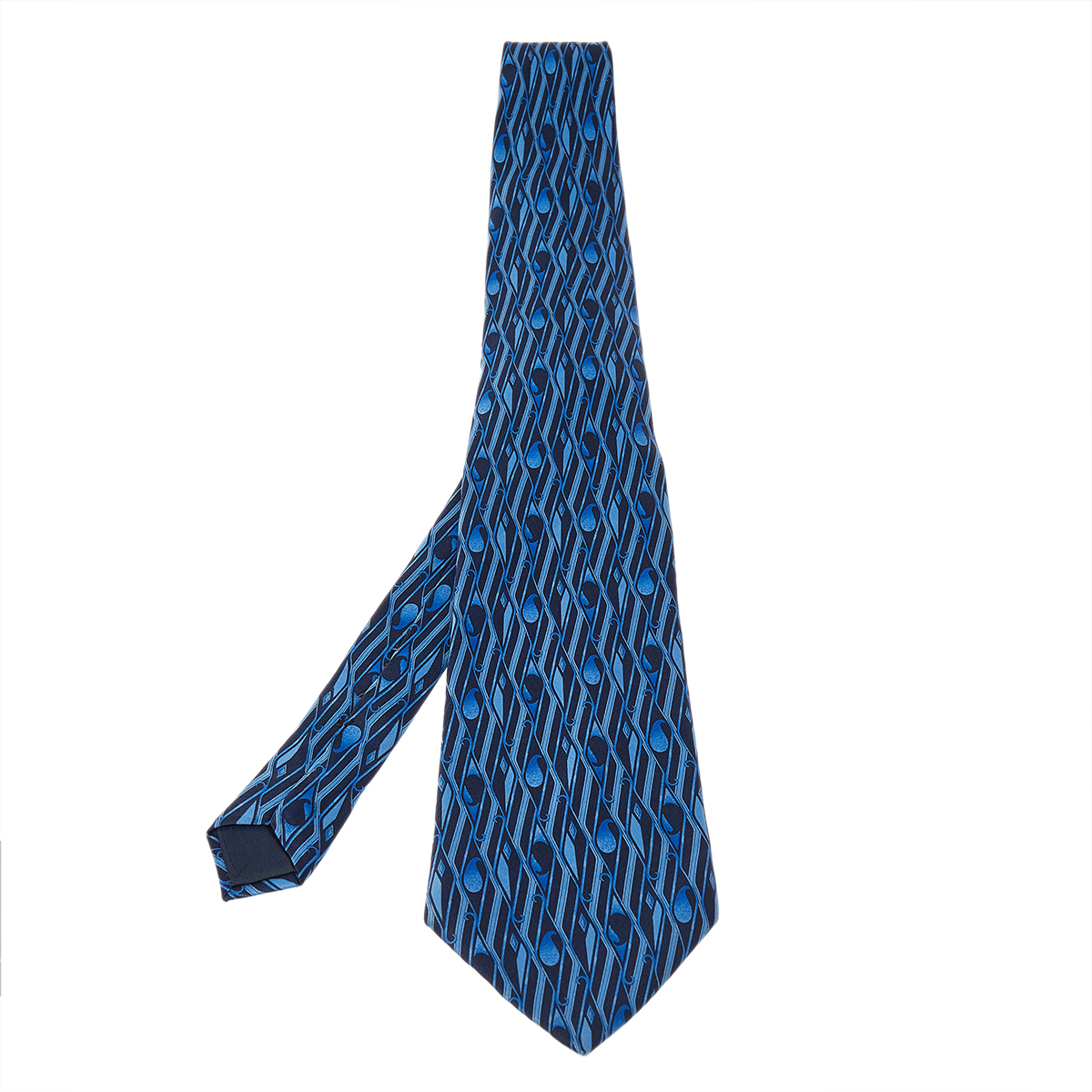 Neckties  The Luxury Closet Lanvin Navy Blue Geometric Paisley Print Traditional Silk Tie