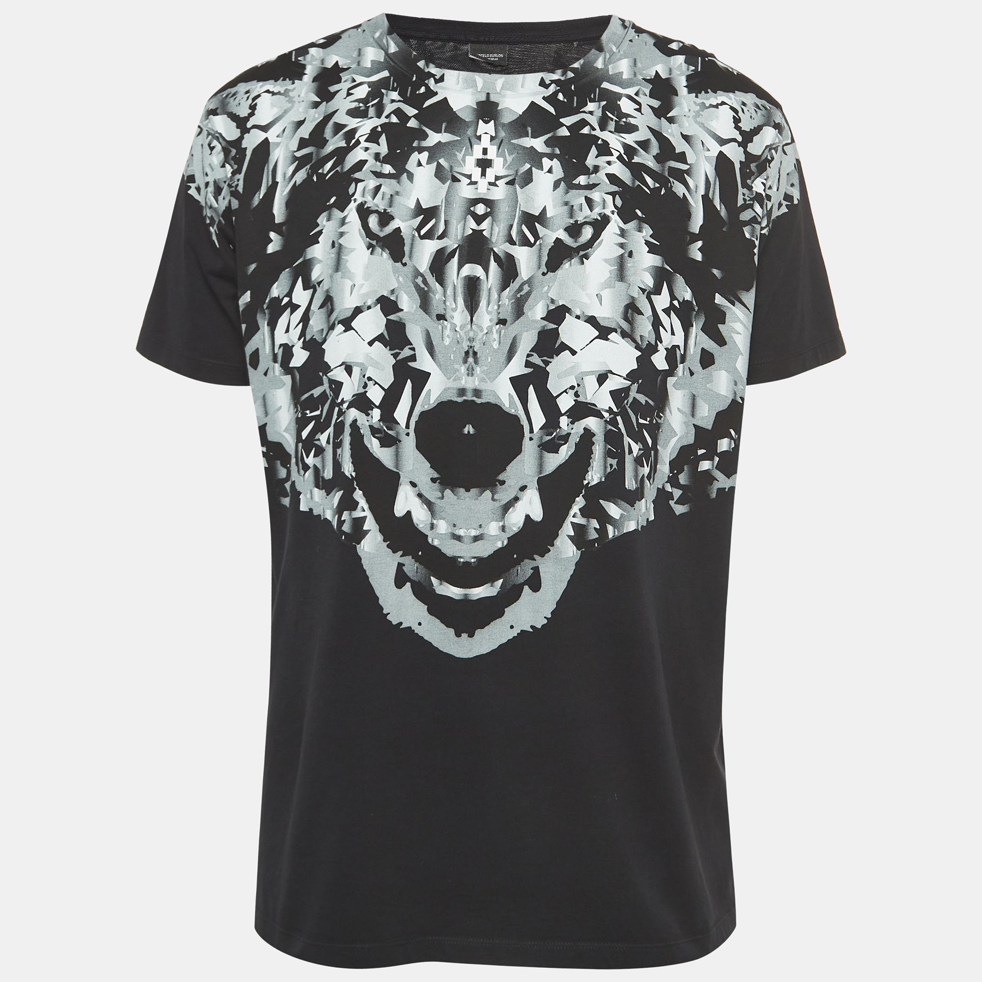 Marcelo Burlon Black Wolf Print Cotton Mahuida Crew Neck T-Shirt L