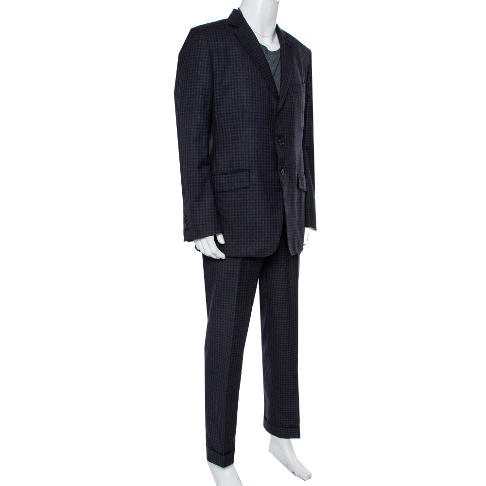  Tom Ford Navy Blue Checkered Wool & Silk Suit 3XL