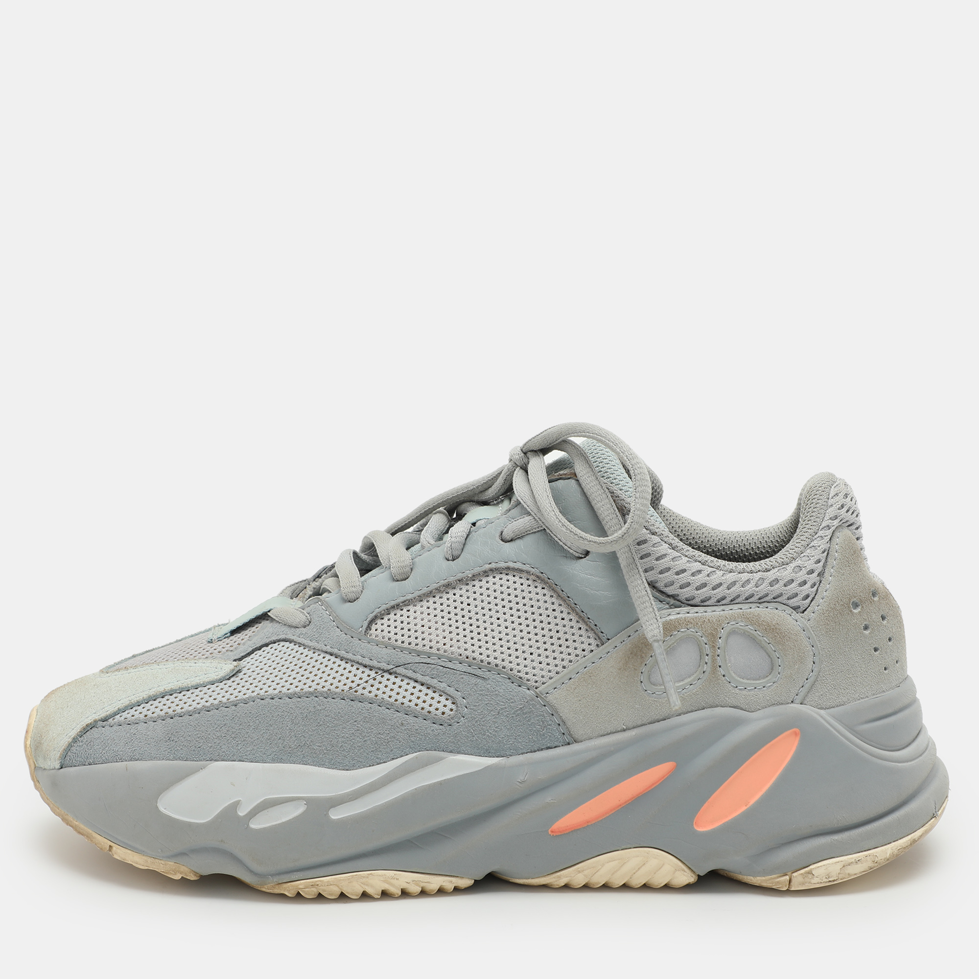 Yeezy x Adidas Grey Leather and Mesh Boost 700 'Inertia' Low Top Sneakers Size 40