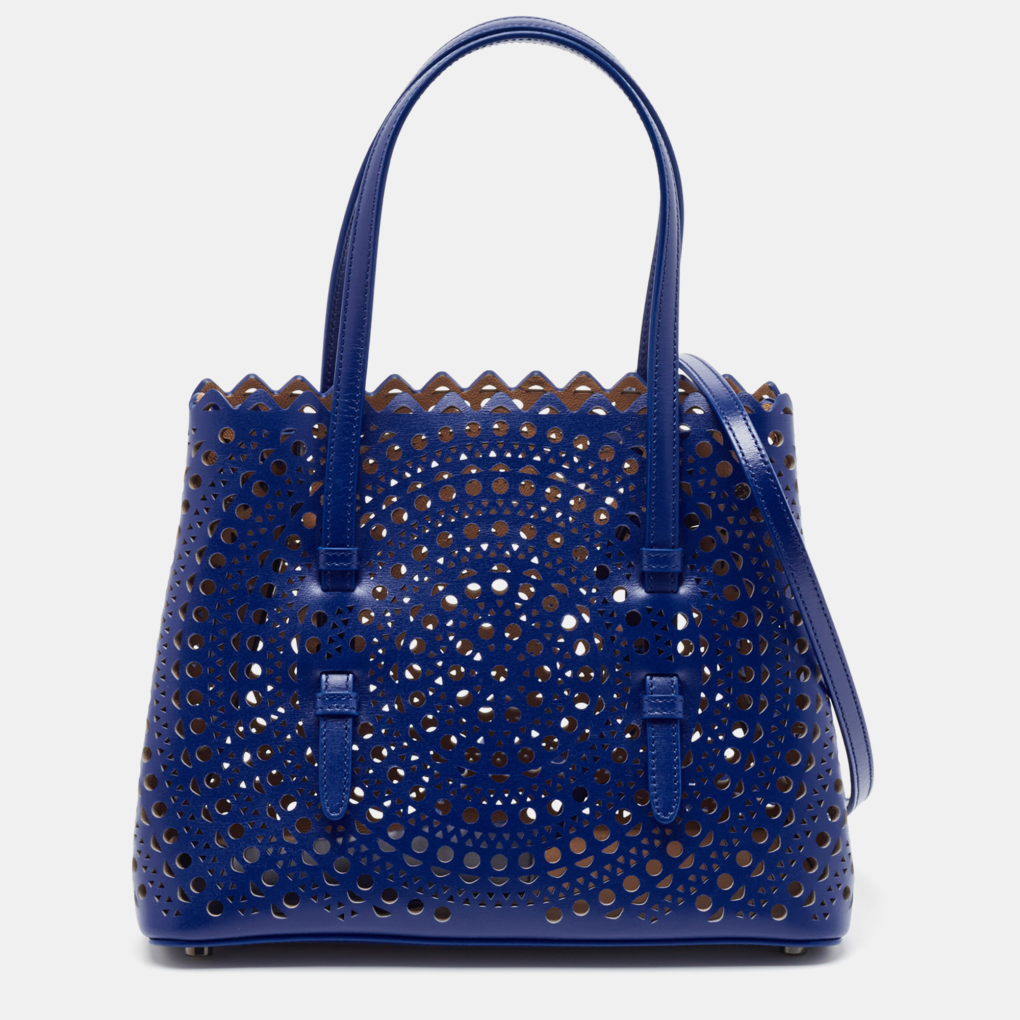 Tote Handbags Alaia Blue Laser Cut Leather Le Mina 25 Tote