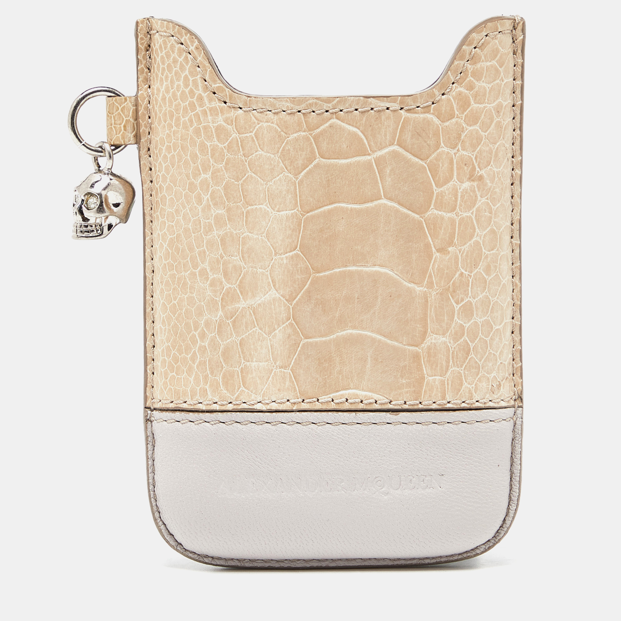 Alexander Mcqueen Beige Croc Embossed and Leather Phone Case