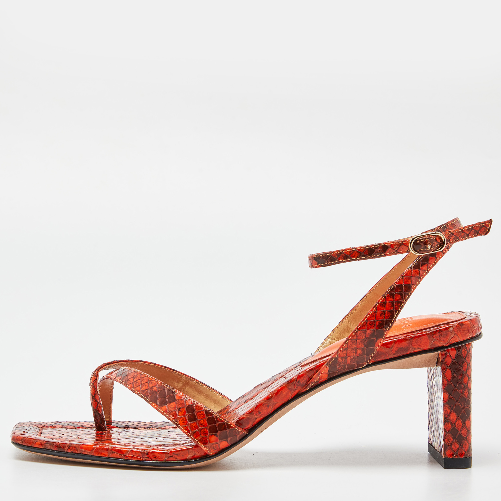 Alexandre Birman Orange Python Nelly Ankle Strap Sandals Size 37