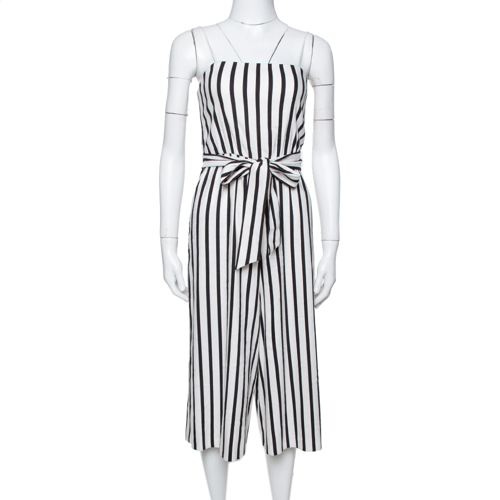 Alice + Olivia Monochrome Linen Lucie Gaucho Jumpsuit XS