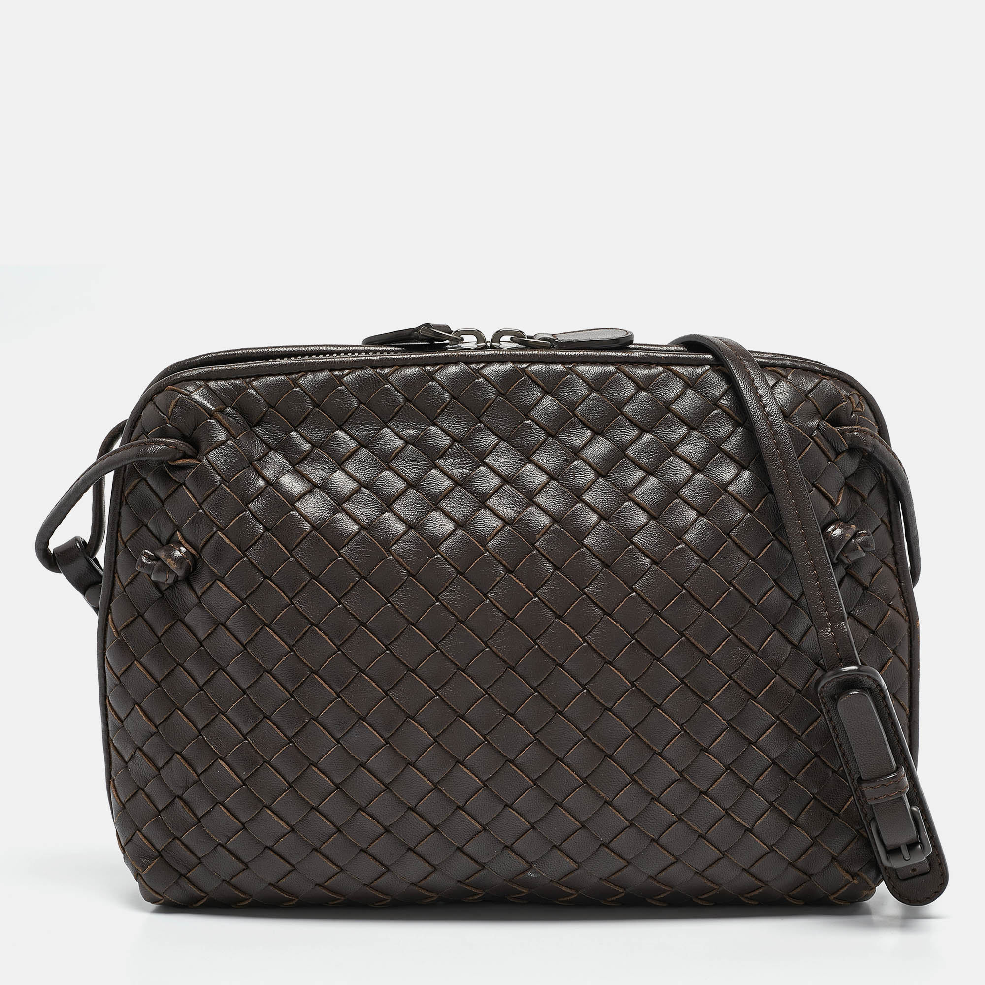 Bottega Veneta Dark Brown Intrecciato Leather Nodini Shoulder Bag