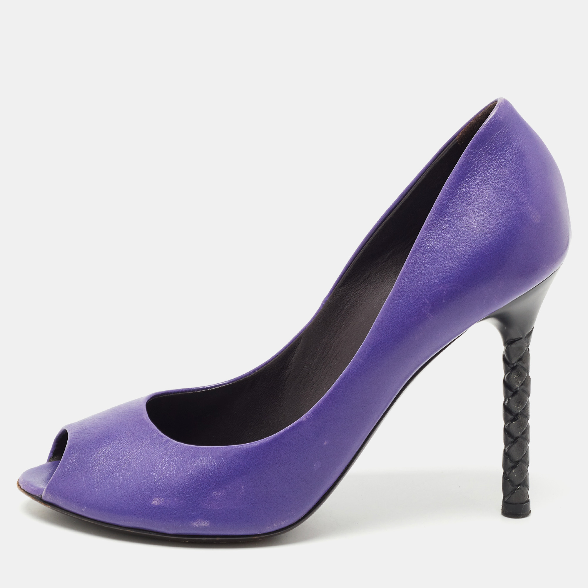 Bottega Veneta Purple Suede Peep Toe Pumps Size 39.5