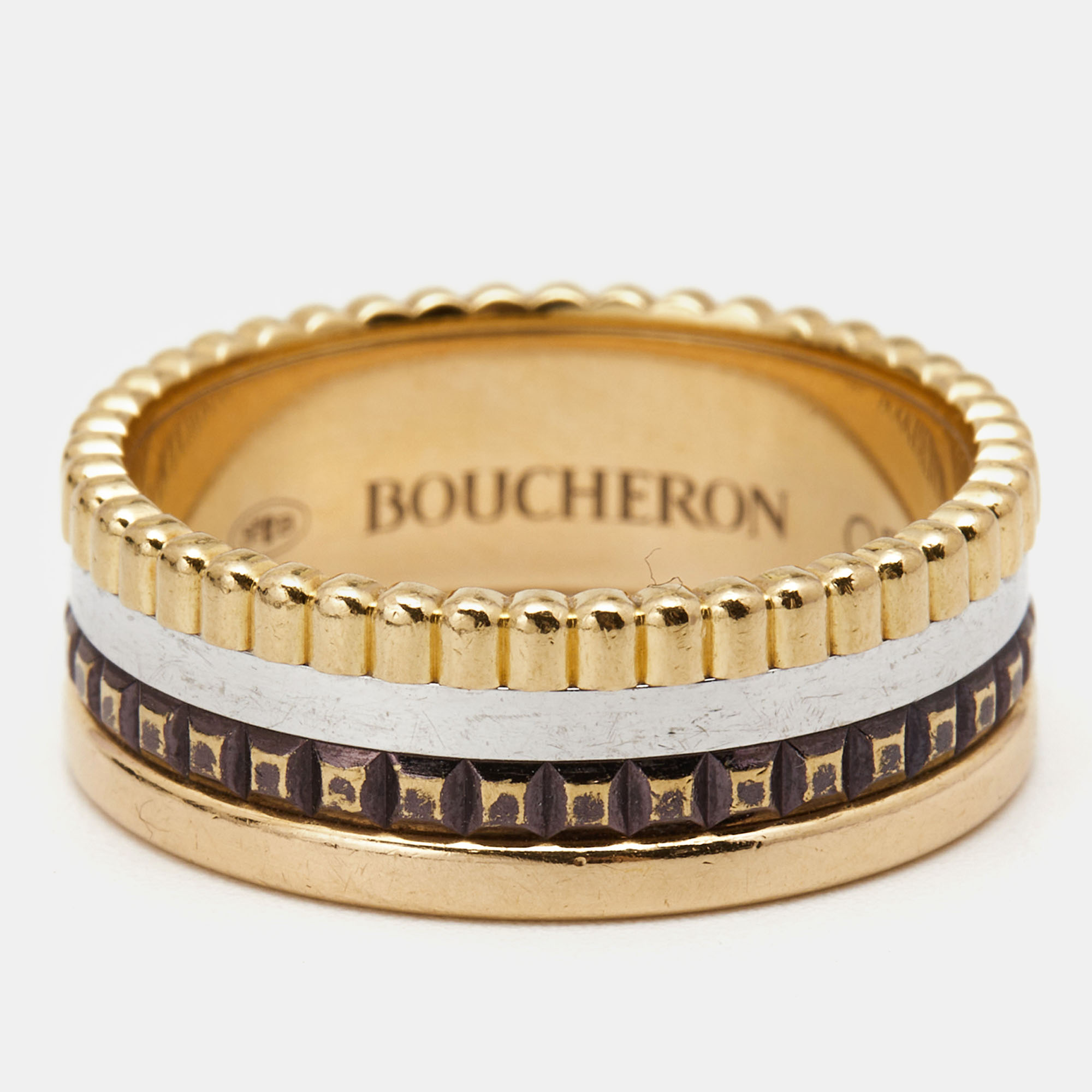   The Luxury Closet Boucheron Quatre Classique Brown PVD 18k Three Tone Gold Small Band Ring Size 52