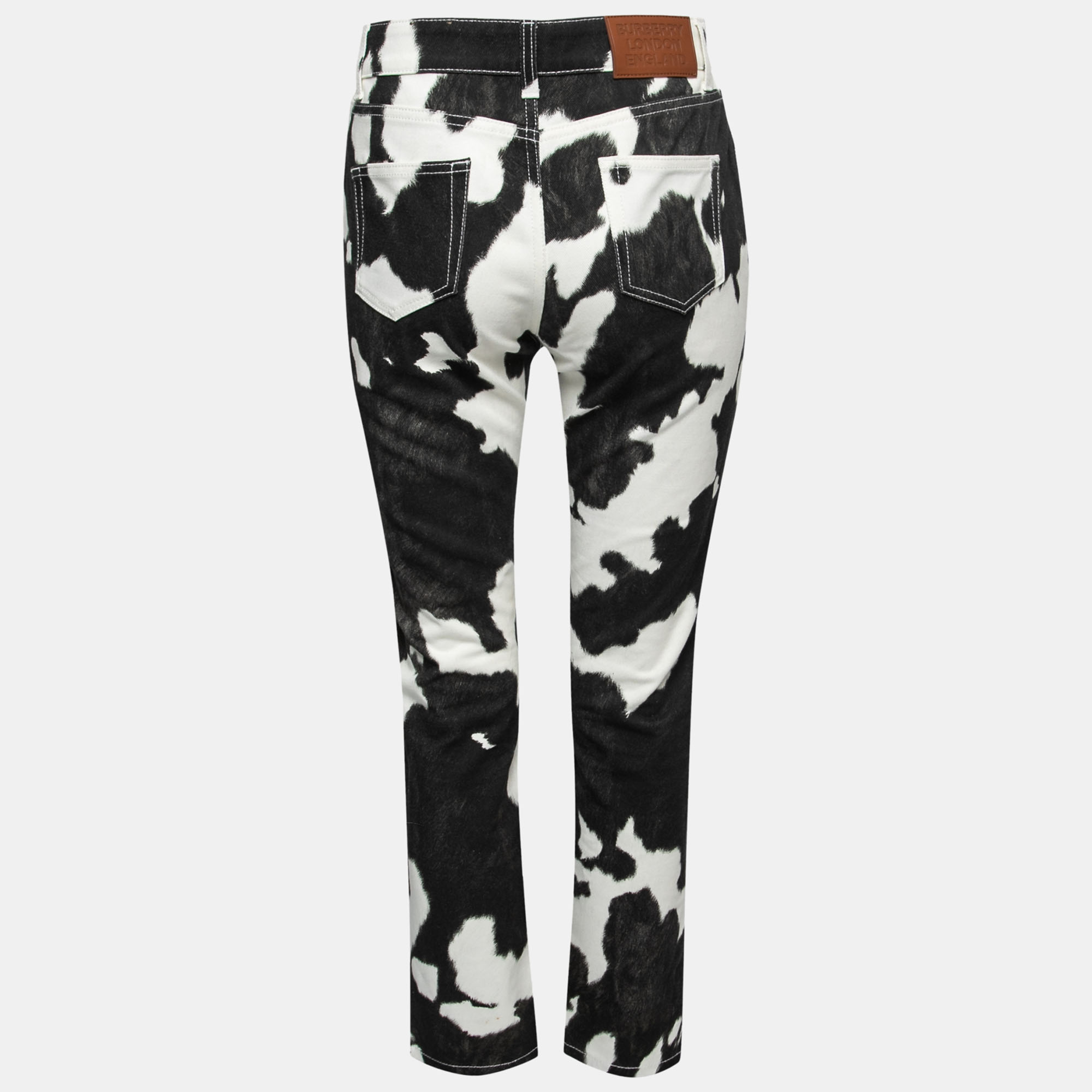  Burberry Monochrome Cow Print Denim Slim Fit Jeans S Waist 25