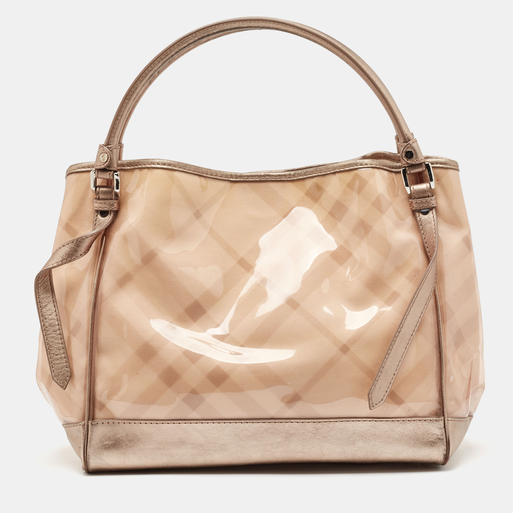 Burberry Metallic Beige Exploded Check PVC and Leather Canterbury Tote