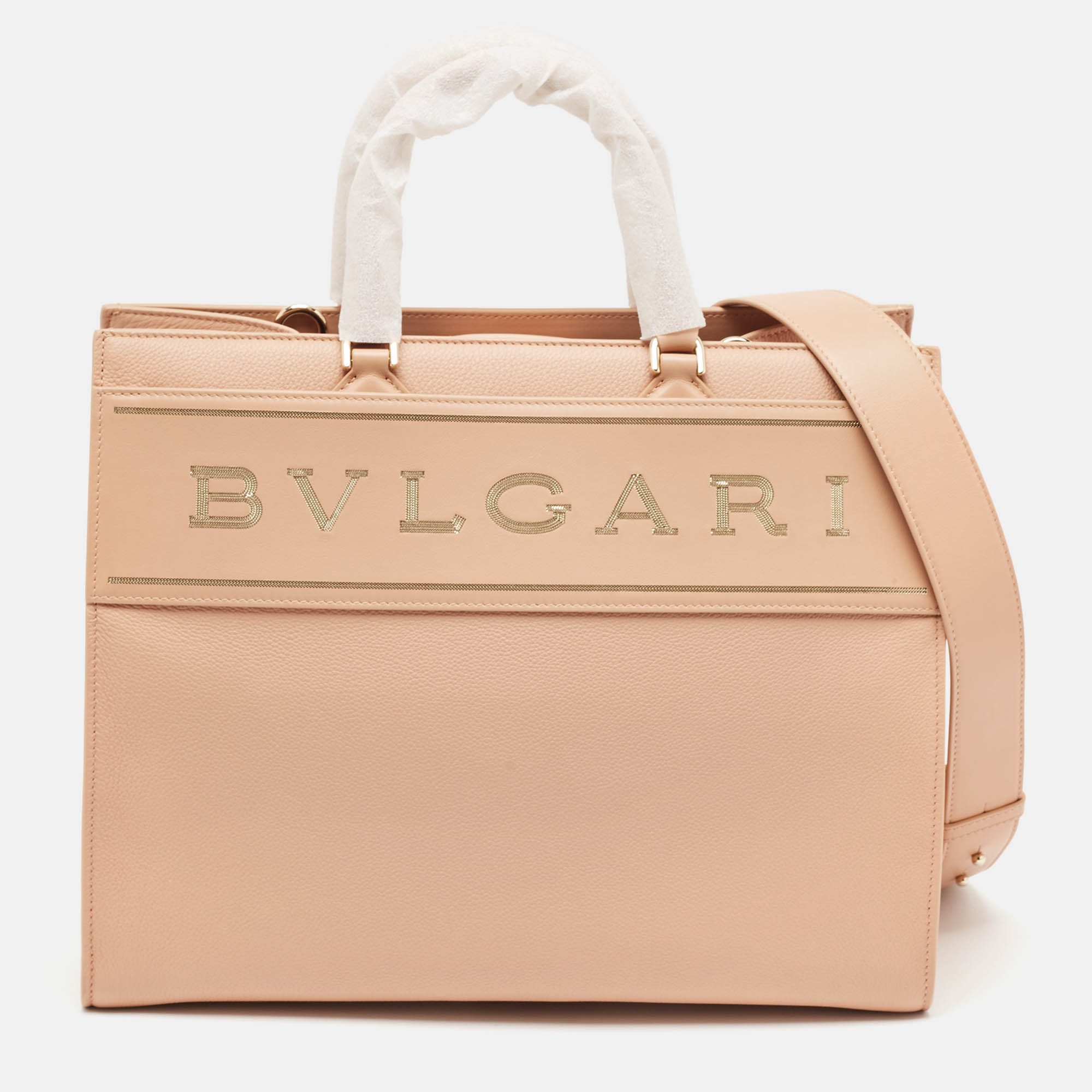 Tote Handbags  The Luxury Closet Bvlgari Dusty Pink Leather Logo Tote