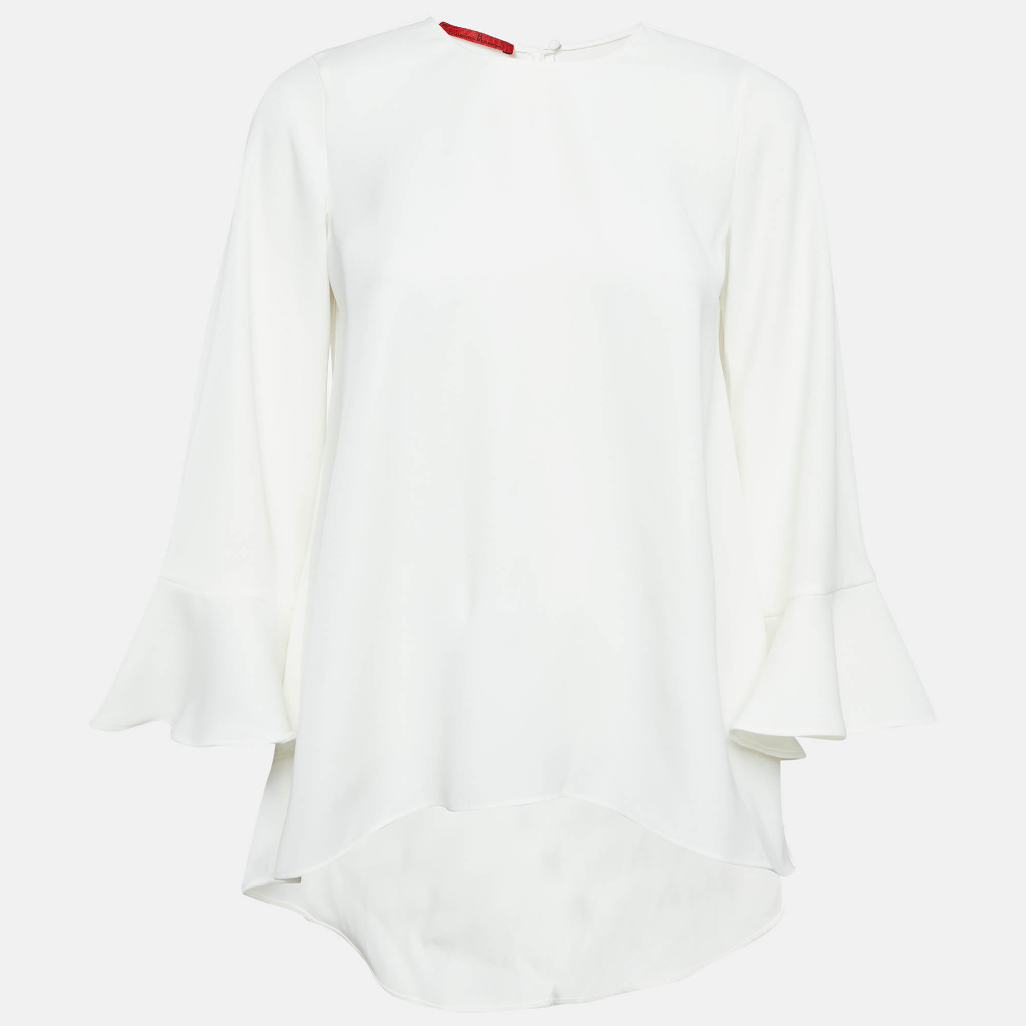 CH Carolina Herrera White Crepe Flared Blouse XS