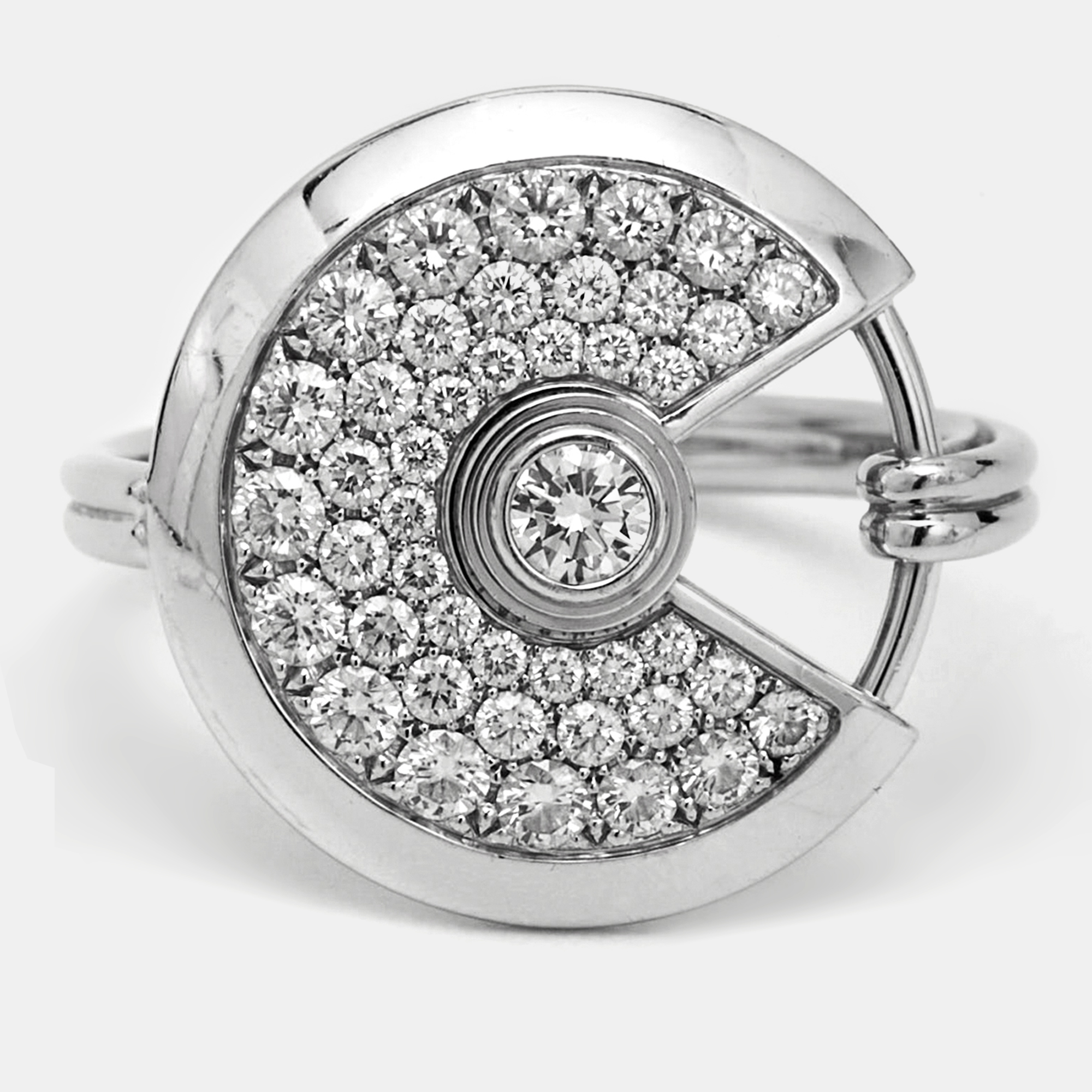   The Luxury Closet Cartier Amulette De Cartier Diamonds 18k White Gold Small Model Ring Size 51