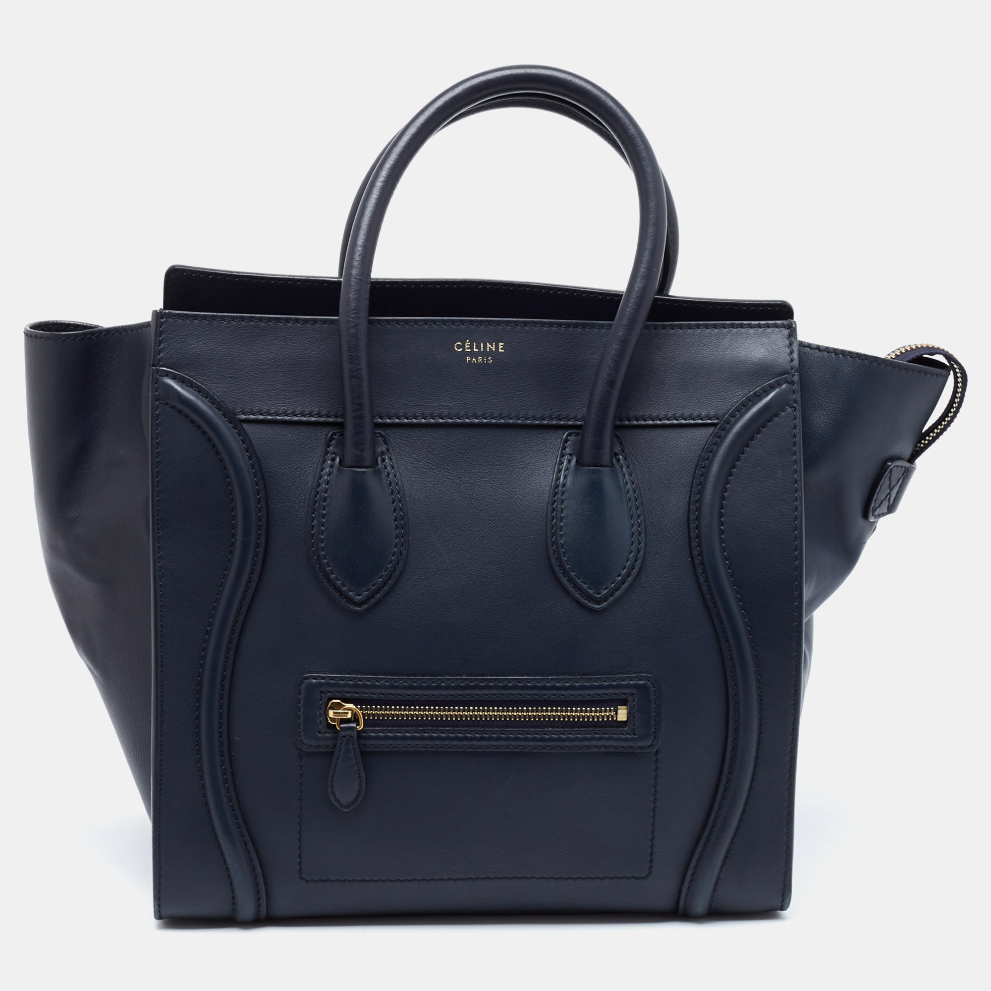 Celine Navy Blue Leather Mini Luggage Tote