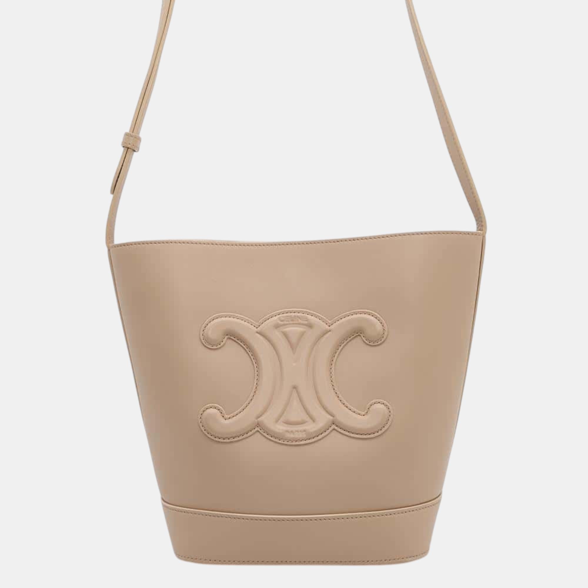 Celine Beige Leather   Triomphe Shoulder Bag