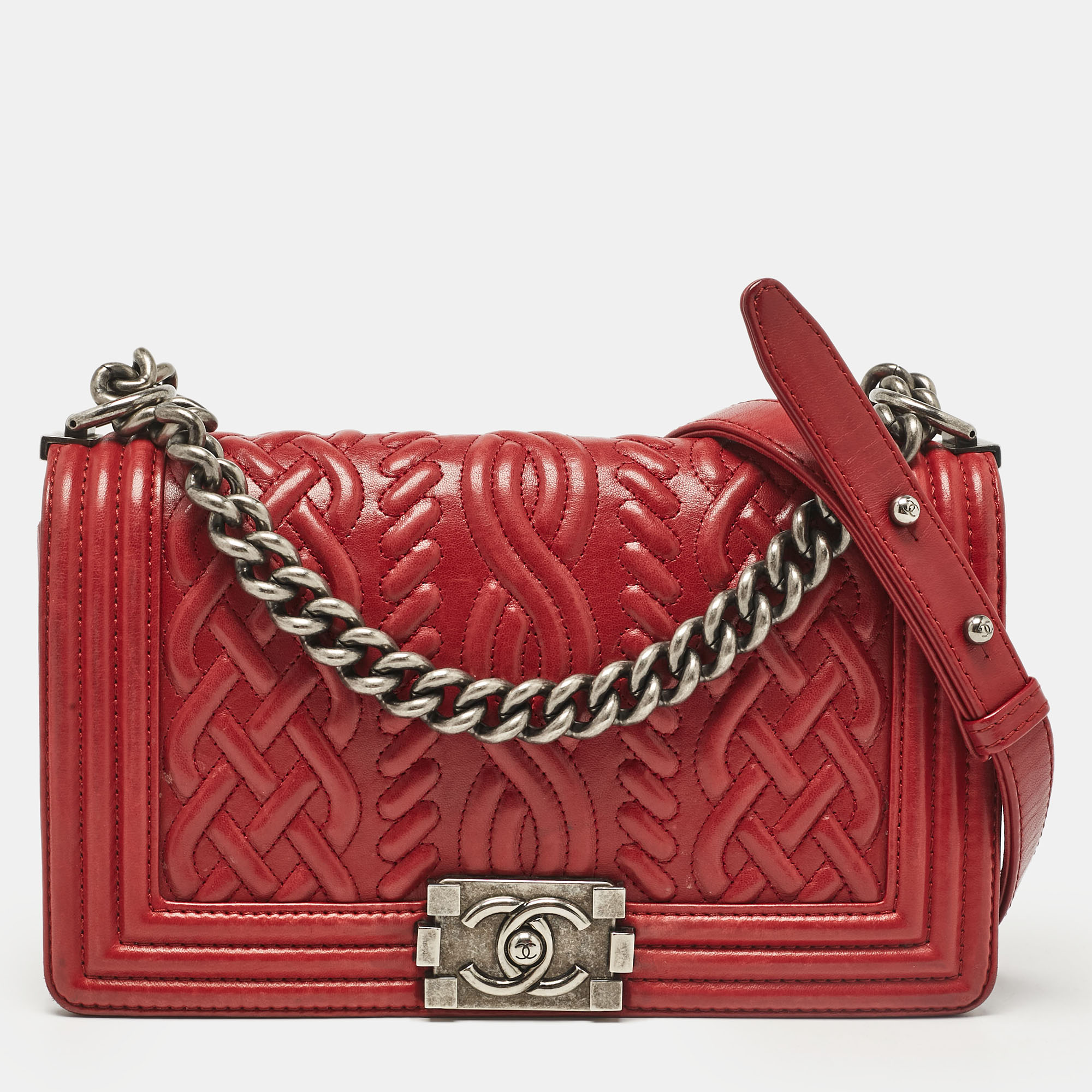 Chanel Red Leather Medium Paris-Edinburgh Celtic Boy Bag