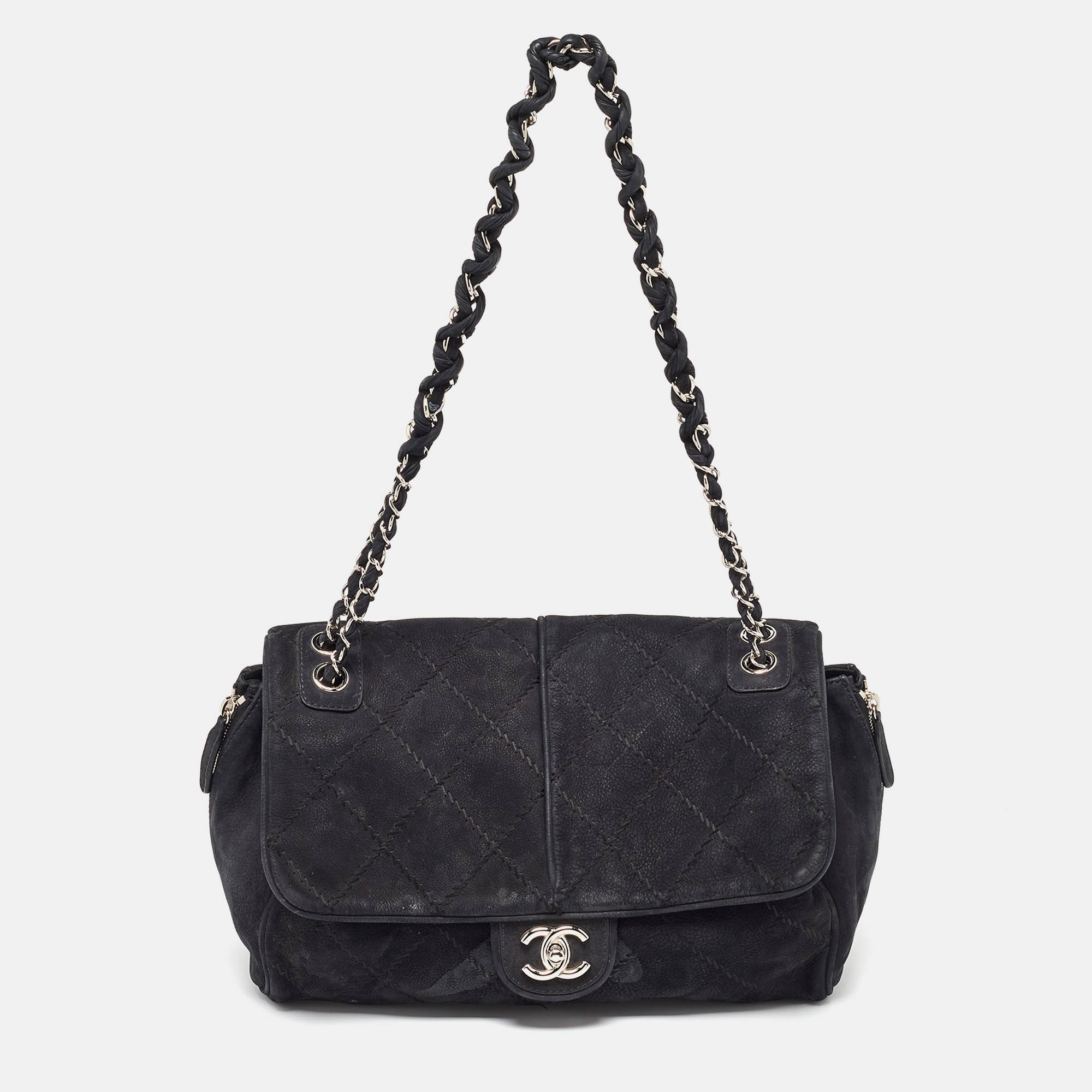 Chanel Black Nubuck Leather Darjeeling Flap Bag