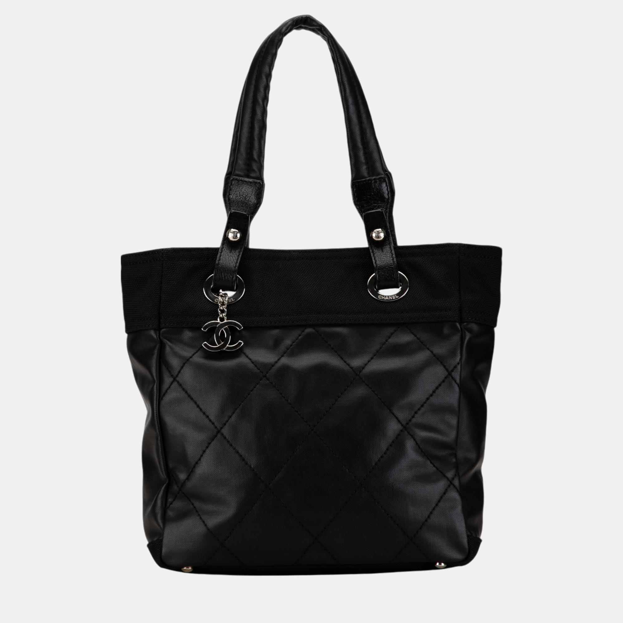 Chanel Black Canvas Small Paris-Biarritz Tote Bag