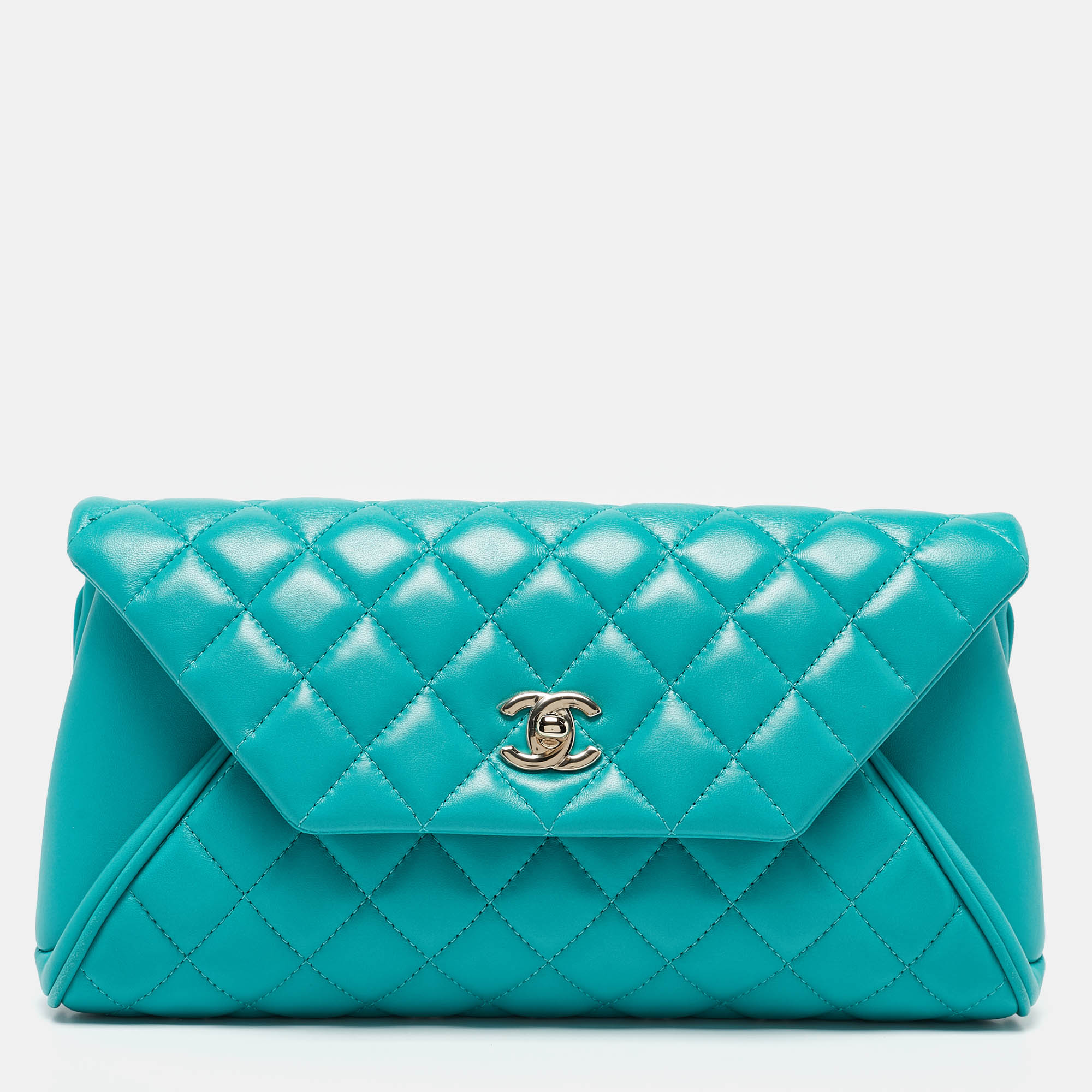 Chanel Turquoise Quilted Leather Fold Up Again Clutch