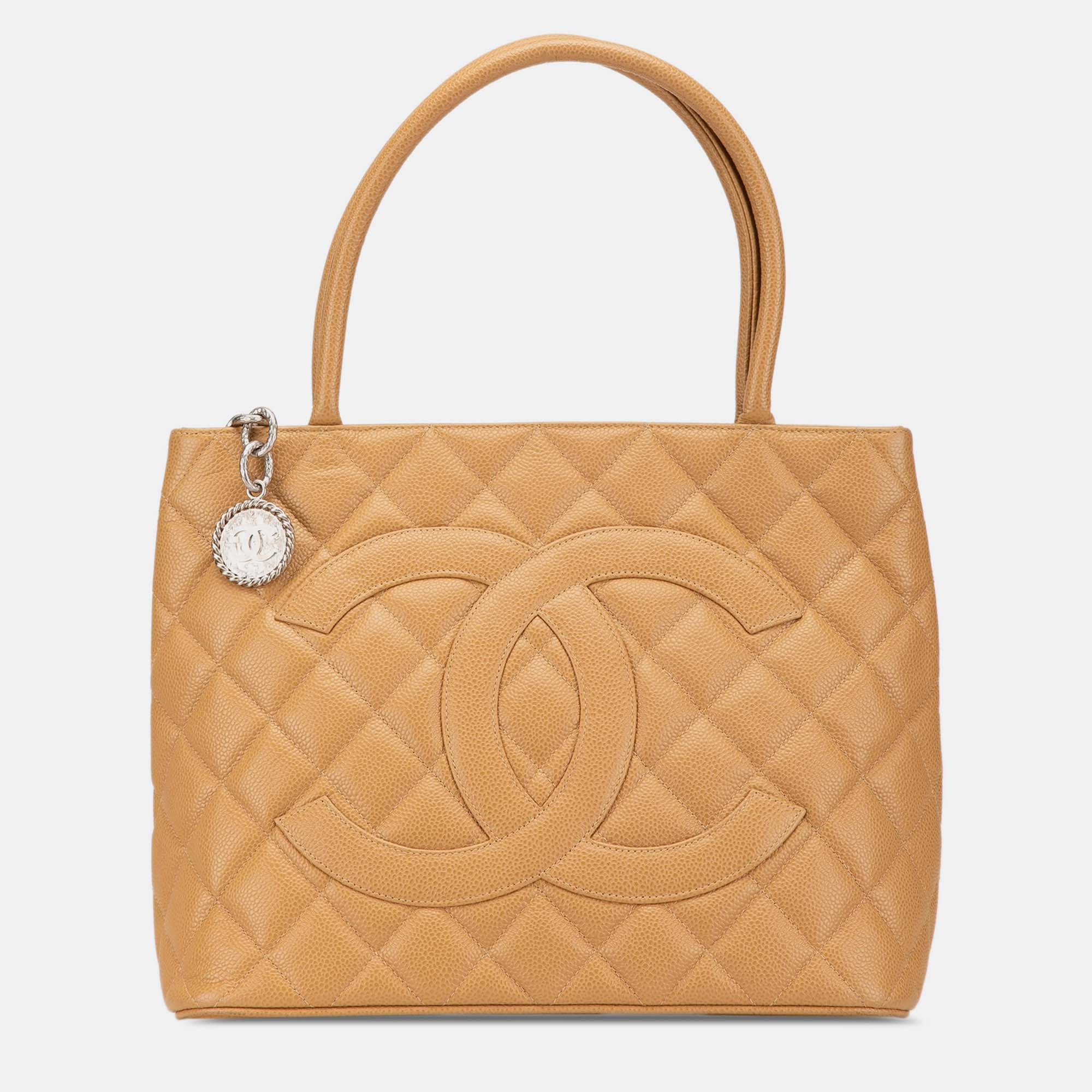 Chanel Beige Caviar Medallion Tote