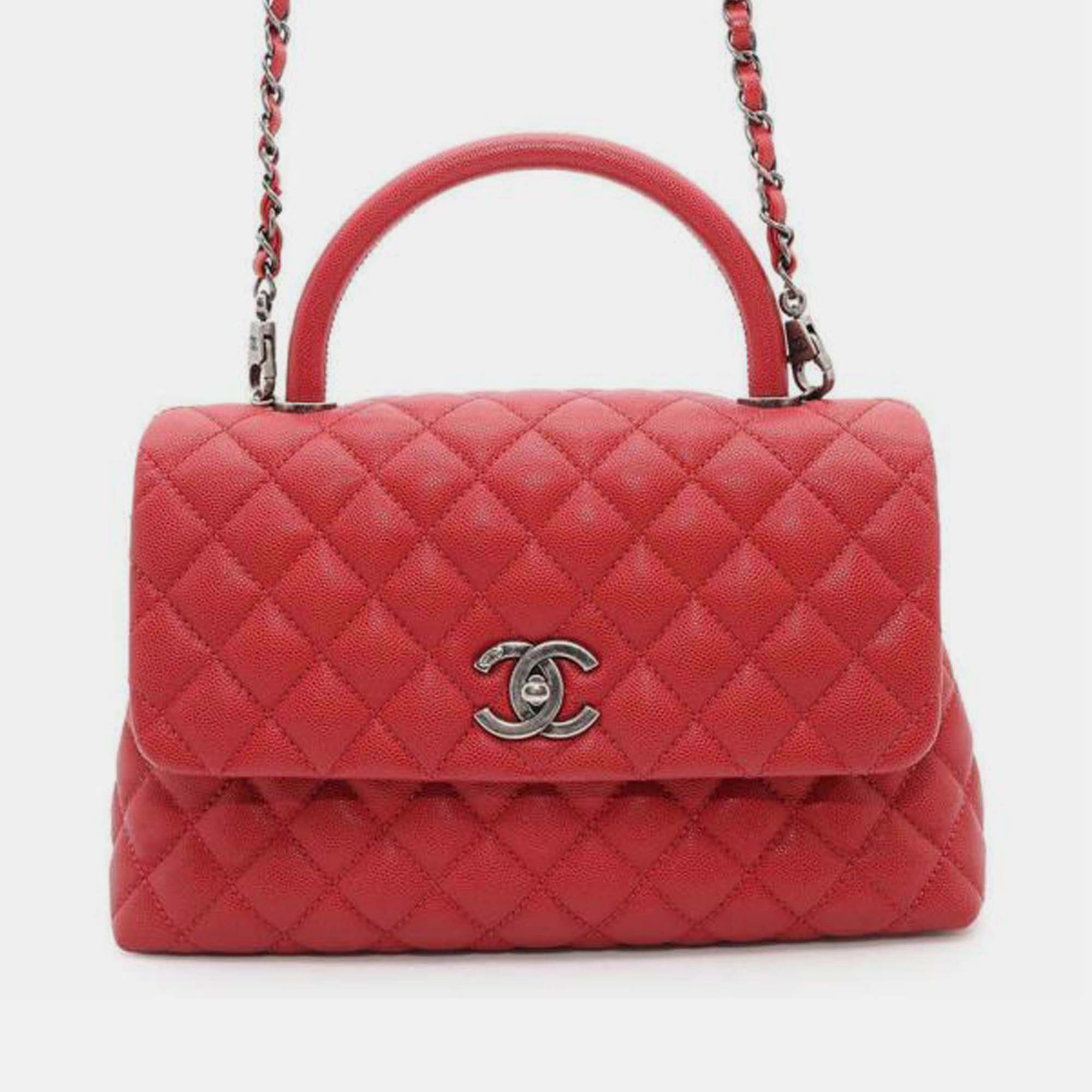 Chanel Red Small Caviar Coco Top Handle Bag