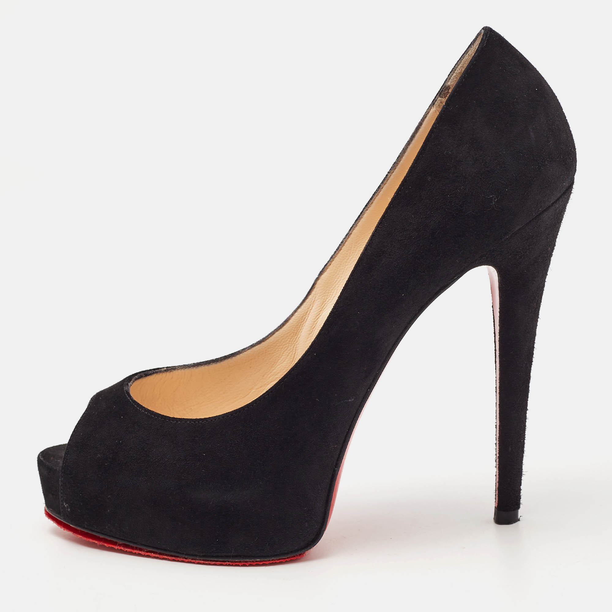 Christian Louboutin Black Suede Very Prive Peep Toe Pumps Size 37