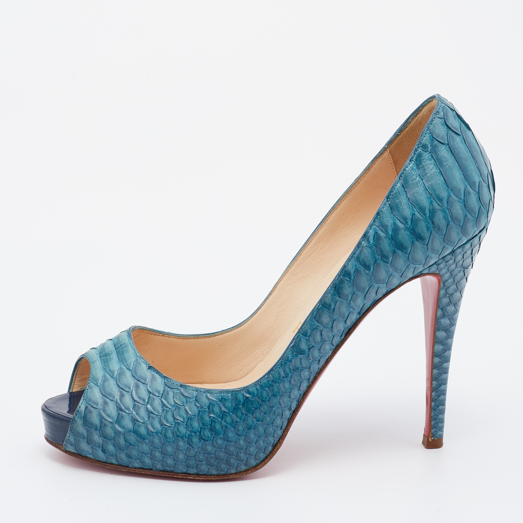 Christian Louboutin Blue Python Very Prive Platform Pumps Size 38