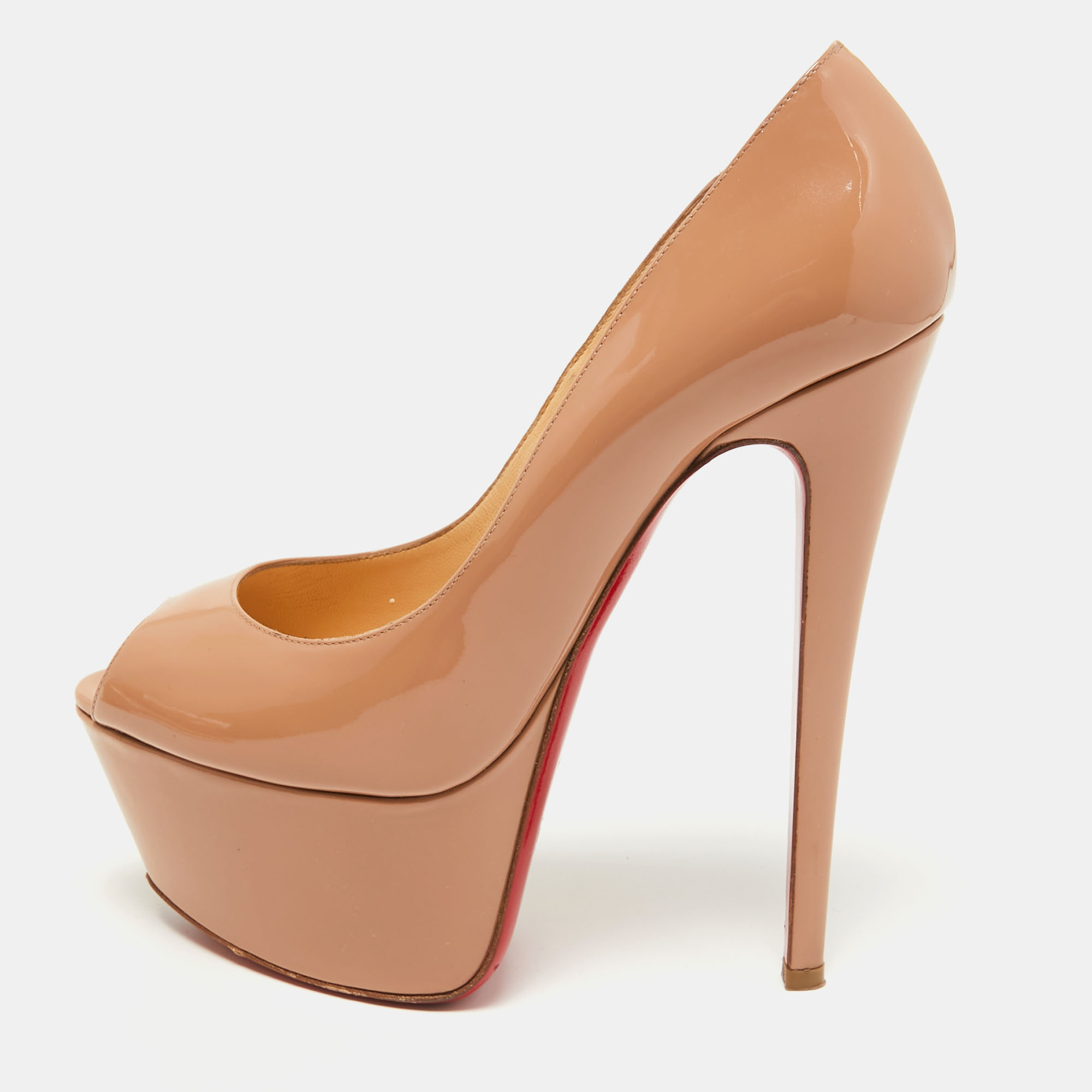 Christian Louboutin Beige Patent Leather Jamie Platform Pumps Size 38.5