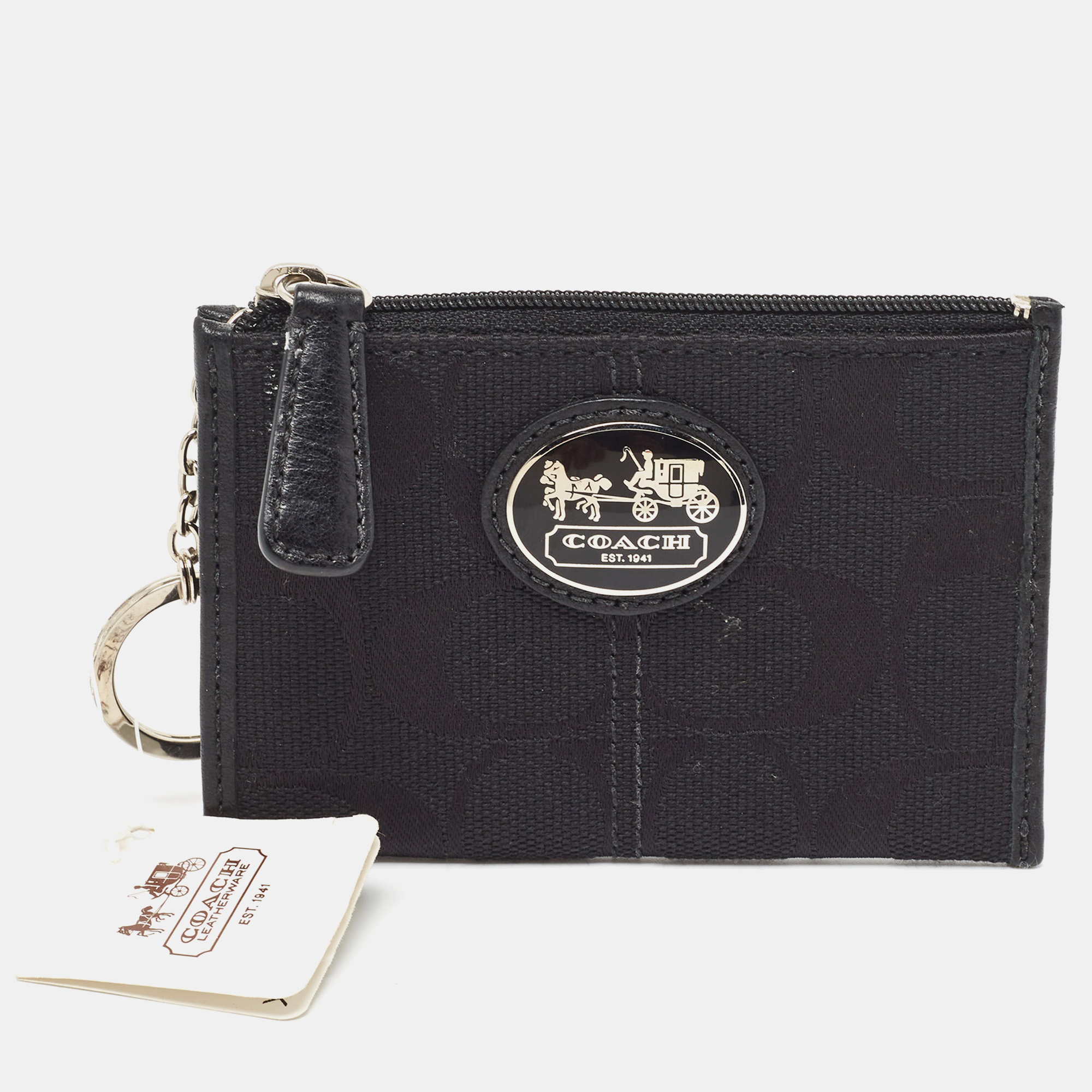 Coach Black Signature Canvas Zip Skinny ID Case