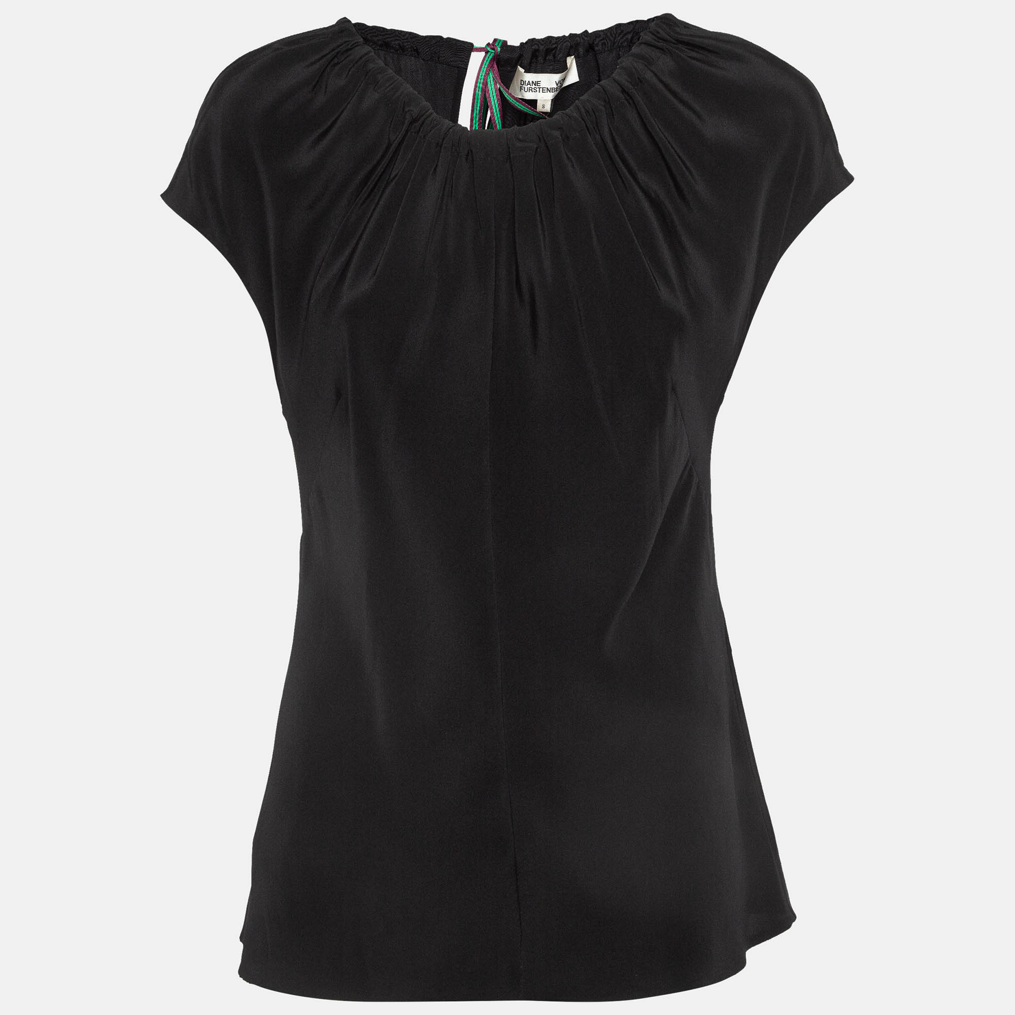 Diane Von Furstenberg Black Silk Tie-Up Detail Top S