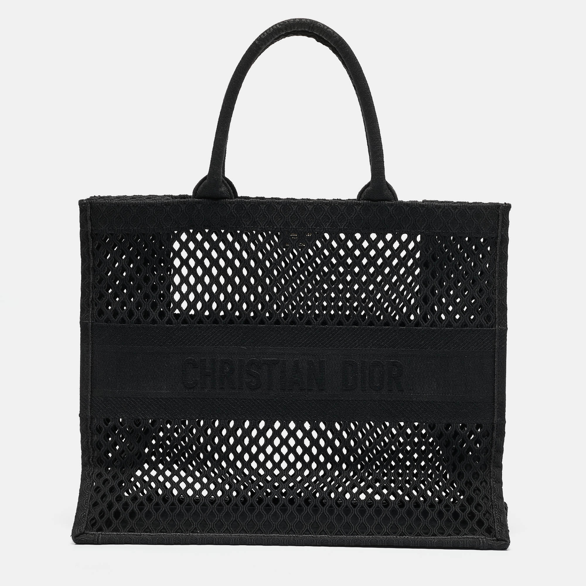 Dior Black Mesh Embroidered Canvas Large Book Tote