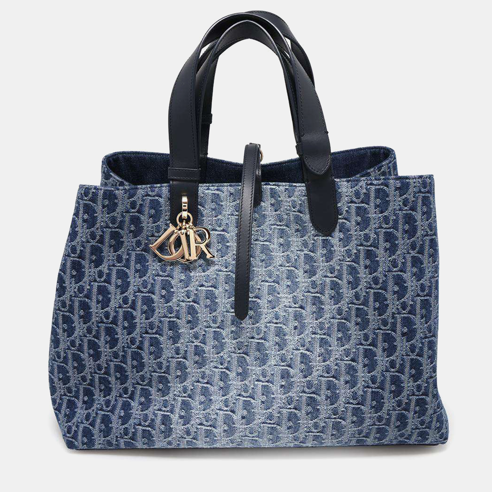 Dior Oblique Tote Bag By Jules Blue Denim Size Large