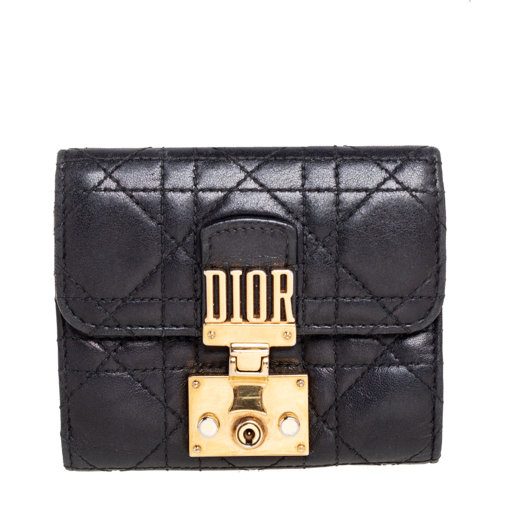 Dior Black Cannage Leather Addict Compact Wallet