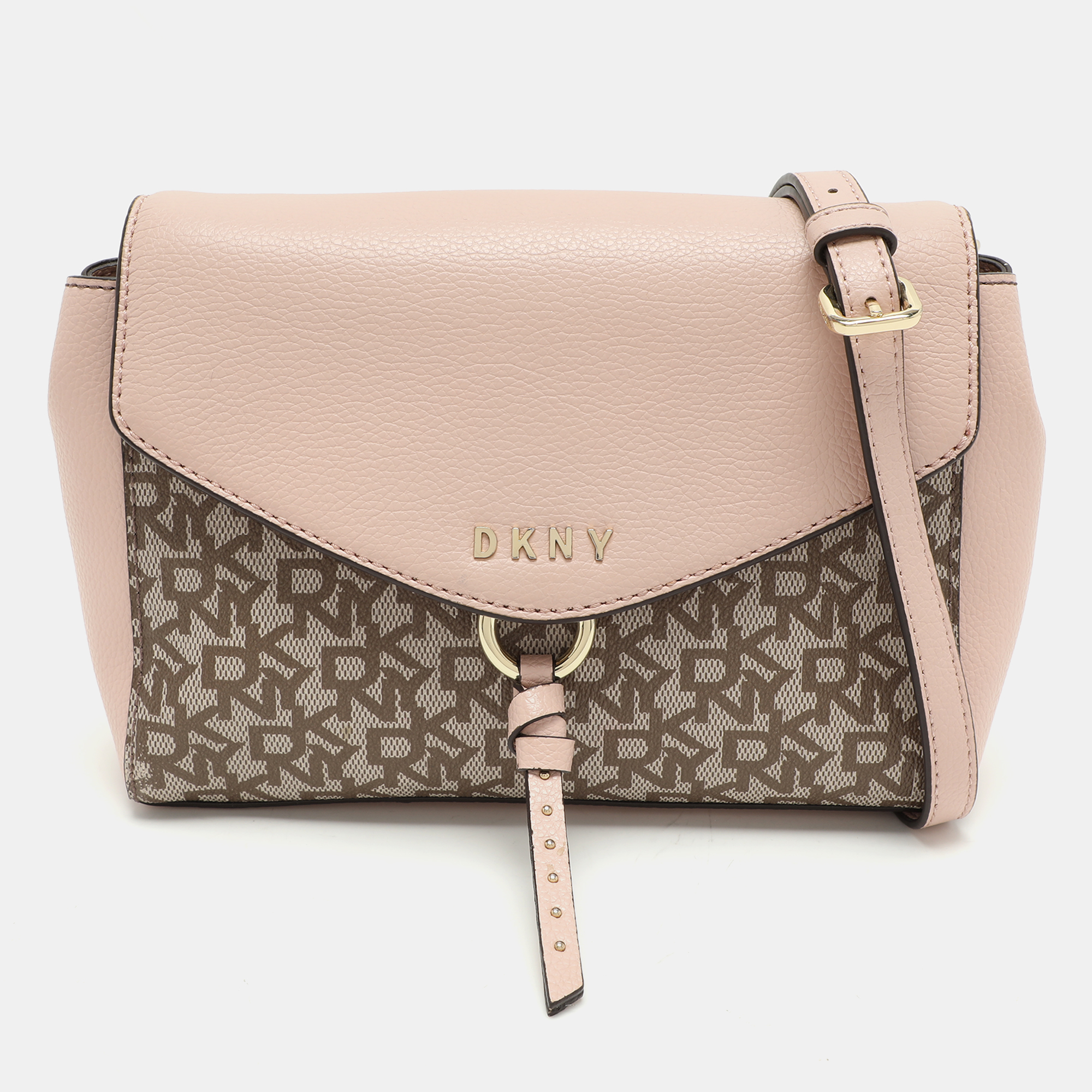 Dkny Beige/Pink Signature Coated Canvas and Leather Shoulder Bag