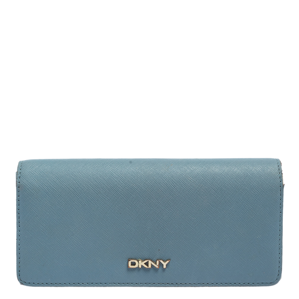 DKNY Blue/Beige Saffiano Leather Flap Continental Wallet