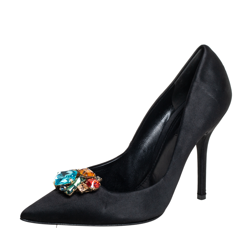 Dolce & Gabbana Black Satin Crytal Embellished Pumps Size 39