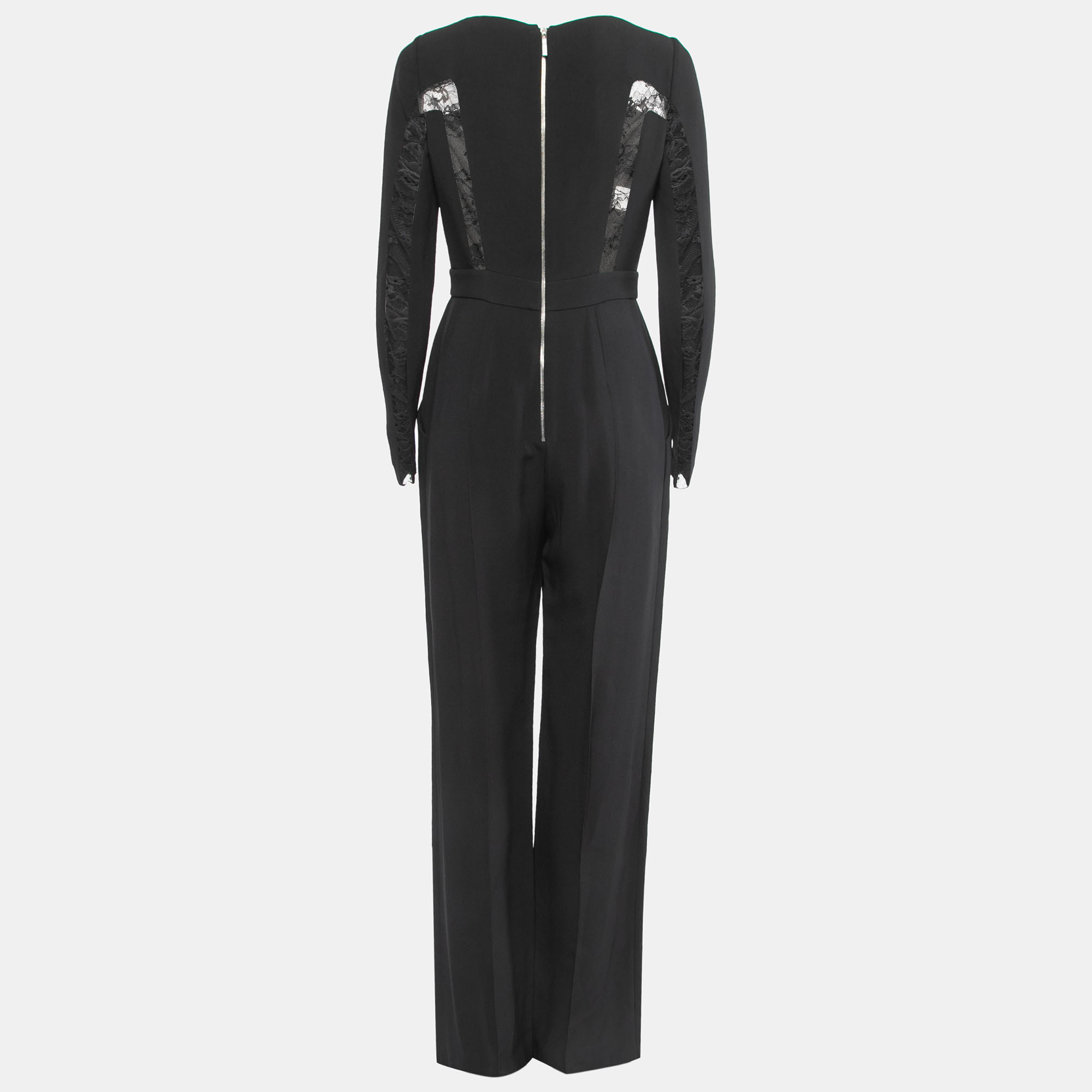   The Luxury Closet Elie Saab Black Silk & Nylon Lace Trimmed Full Sleeve Jumpsuit S