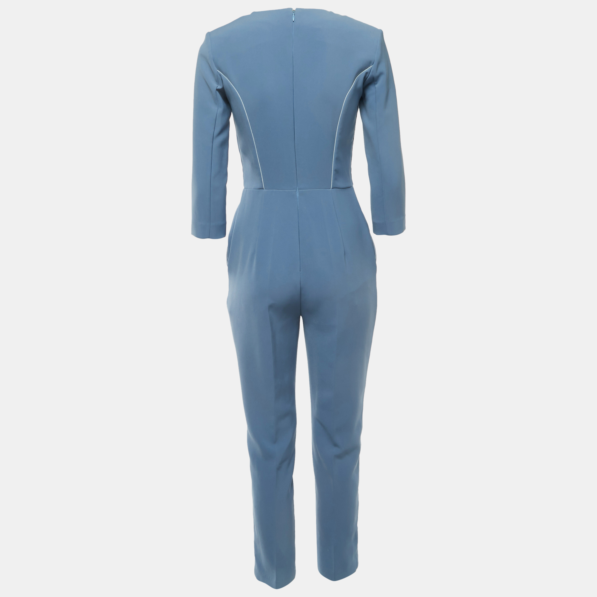   The Luxury Closet Elisabetta Franchi Blue Crepe Lapel Detail Jumpsuit S