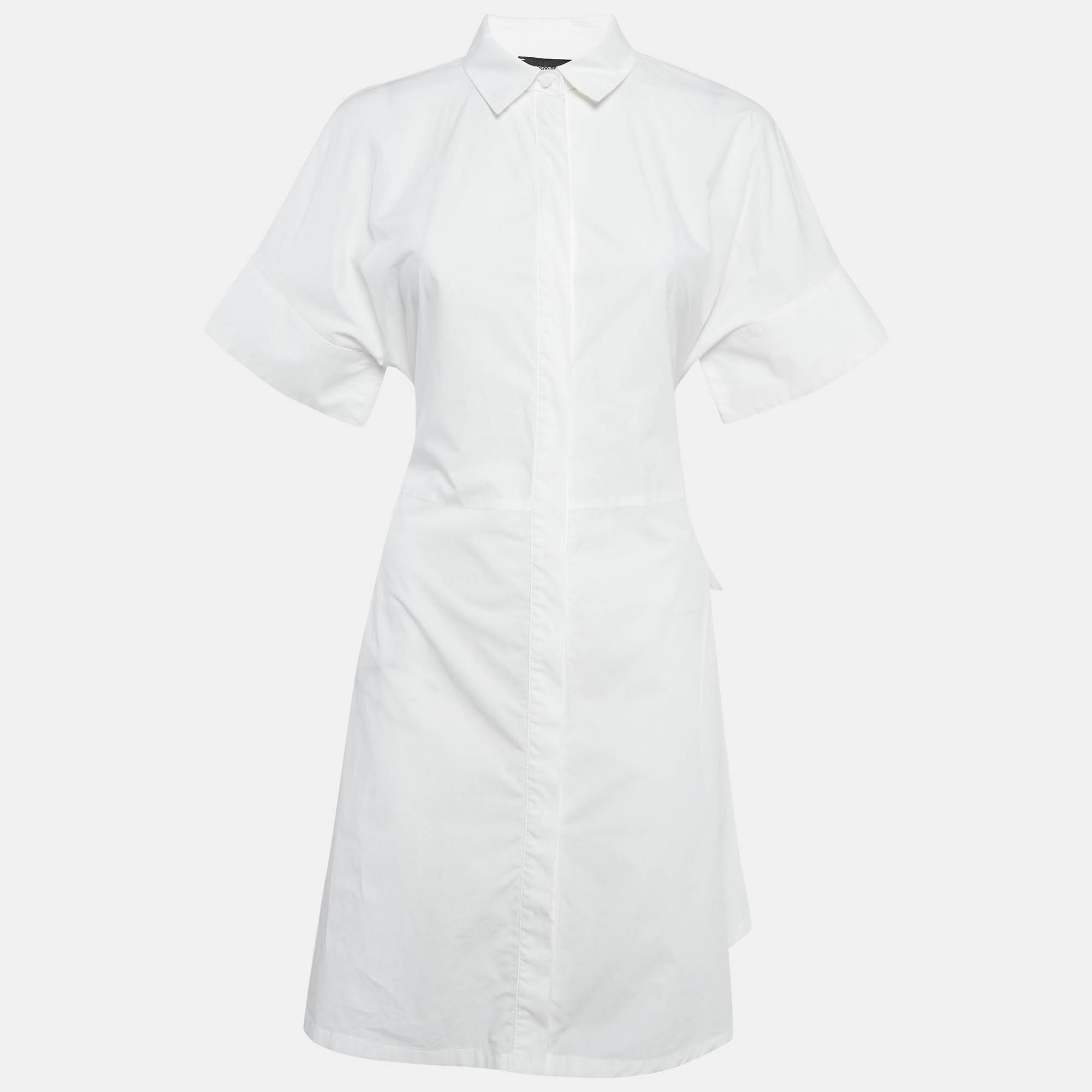 Emporio Armani White Poplin Belted Shirt Dress M