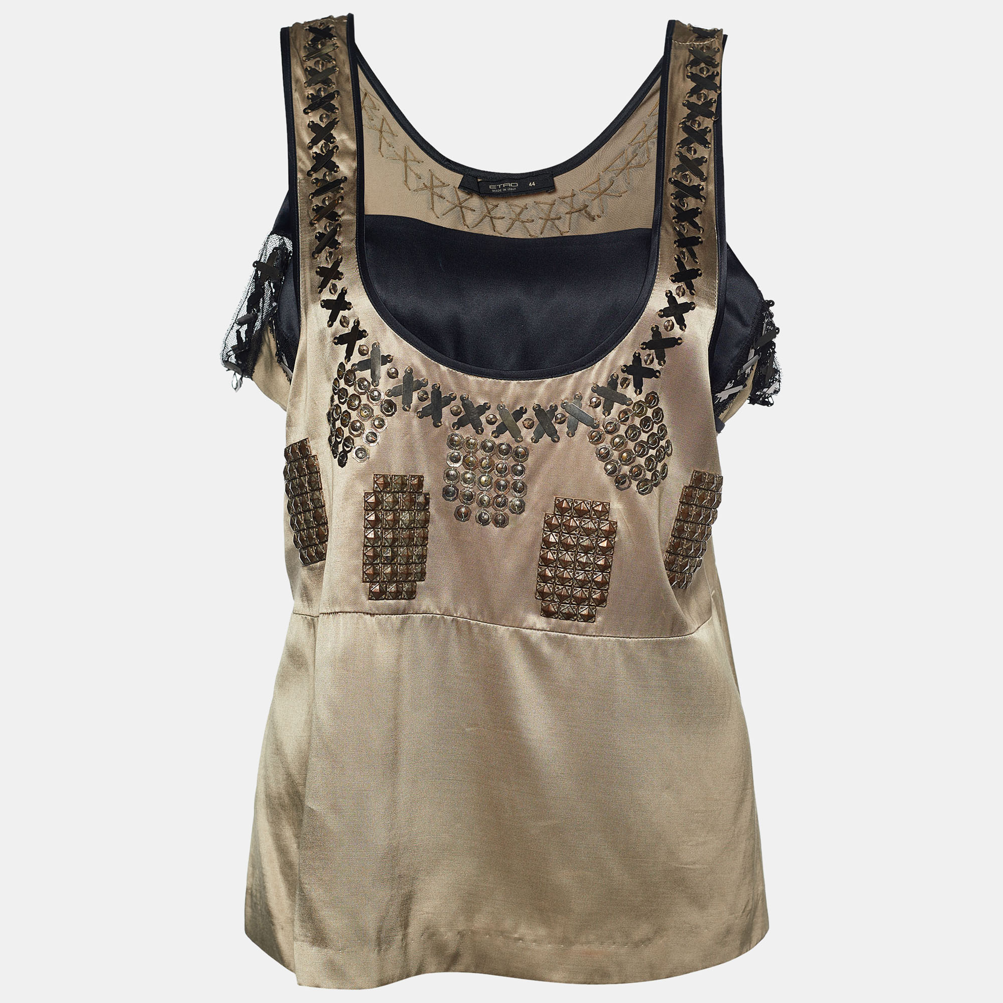 Etro Beige Satin Embellished Sleeveless Top M