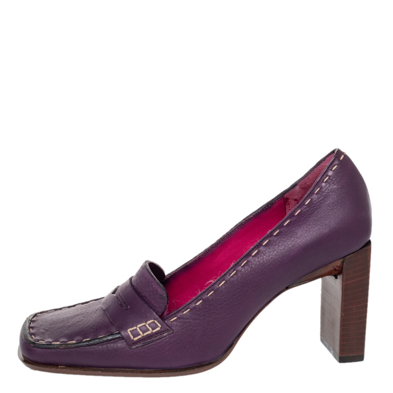Fendi Purple Leather Slip on Loafers Pumps Size 37.5
