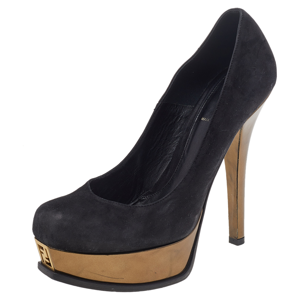 Fendi Black Leather Fendista Platform Pumps Size 40