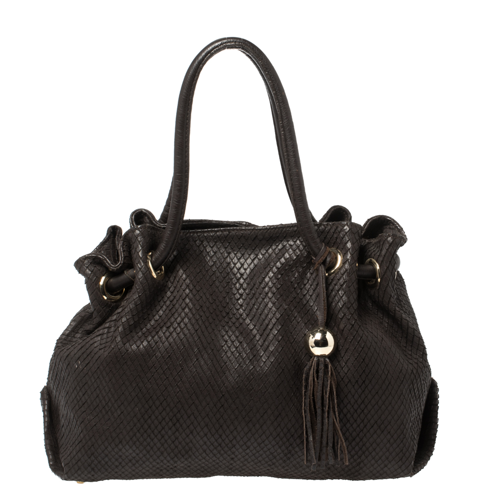 Furla Dark Brown Python Effect Tote