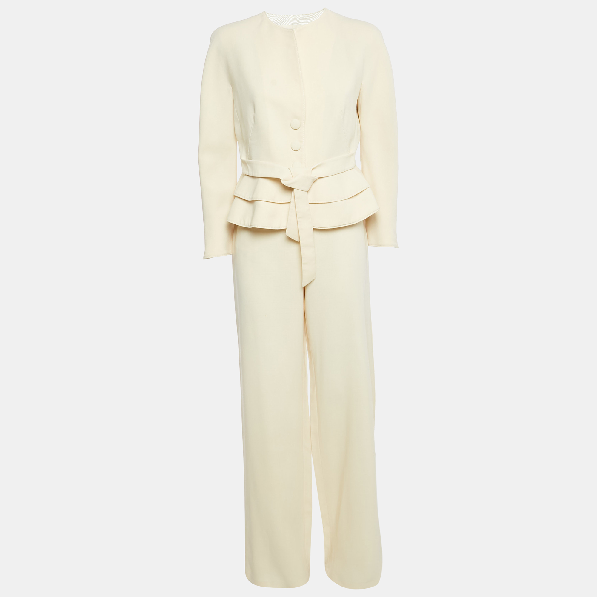  Giorgio Armani Cream Virgin Wool Pantsuit M