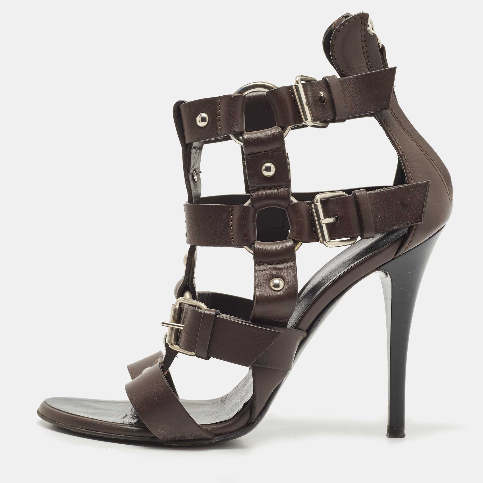 Giuseppe Zanotti Brown Leather Strappy Sandals Size 37.5