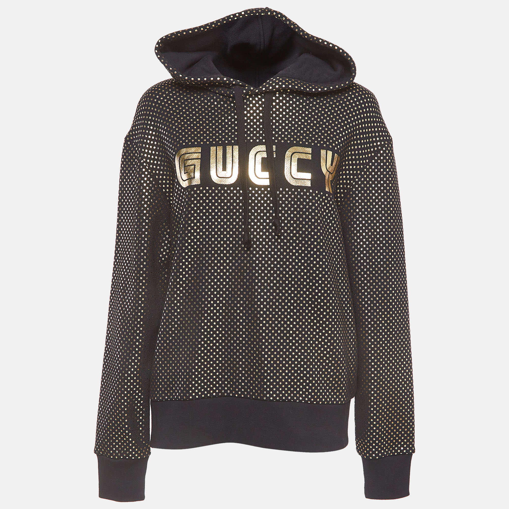 Gucci Black Black/Gold Star Printed Cotton Hoodie XS