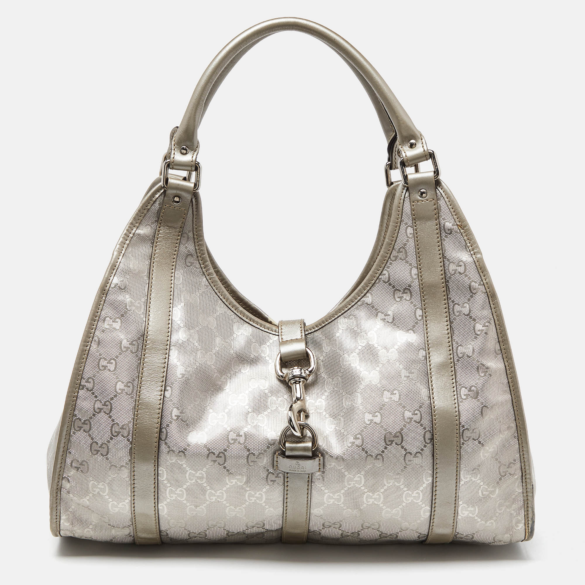 Gucci Silver GG Imprime Canvas and Leather Medium Joy Shoulder Bag