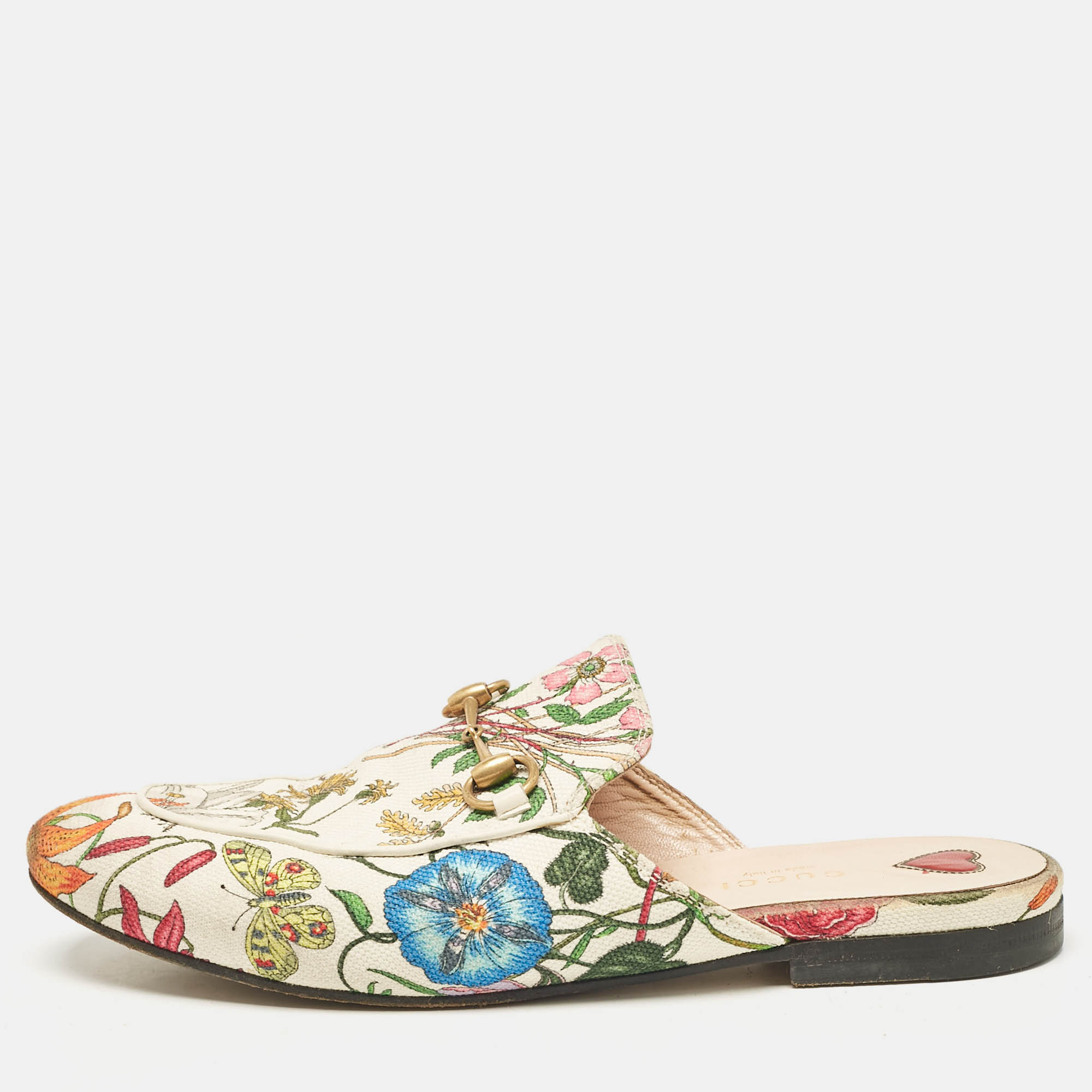 Gucci Multicolor Floral Canvas Princetown Horsebit Flat Mules Size 38