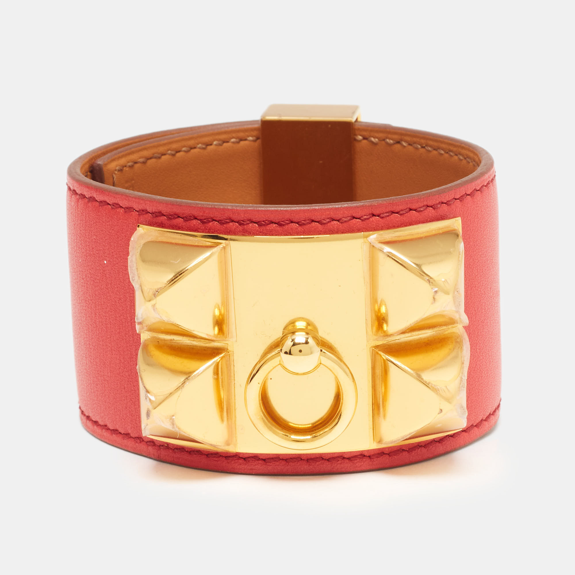 Hermès Collier De Chien Red Leather Gold Plated Bracelet